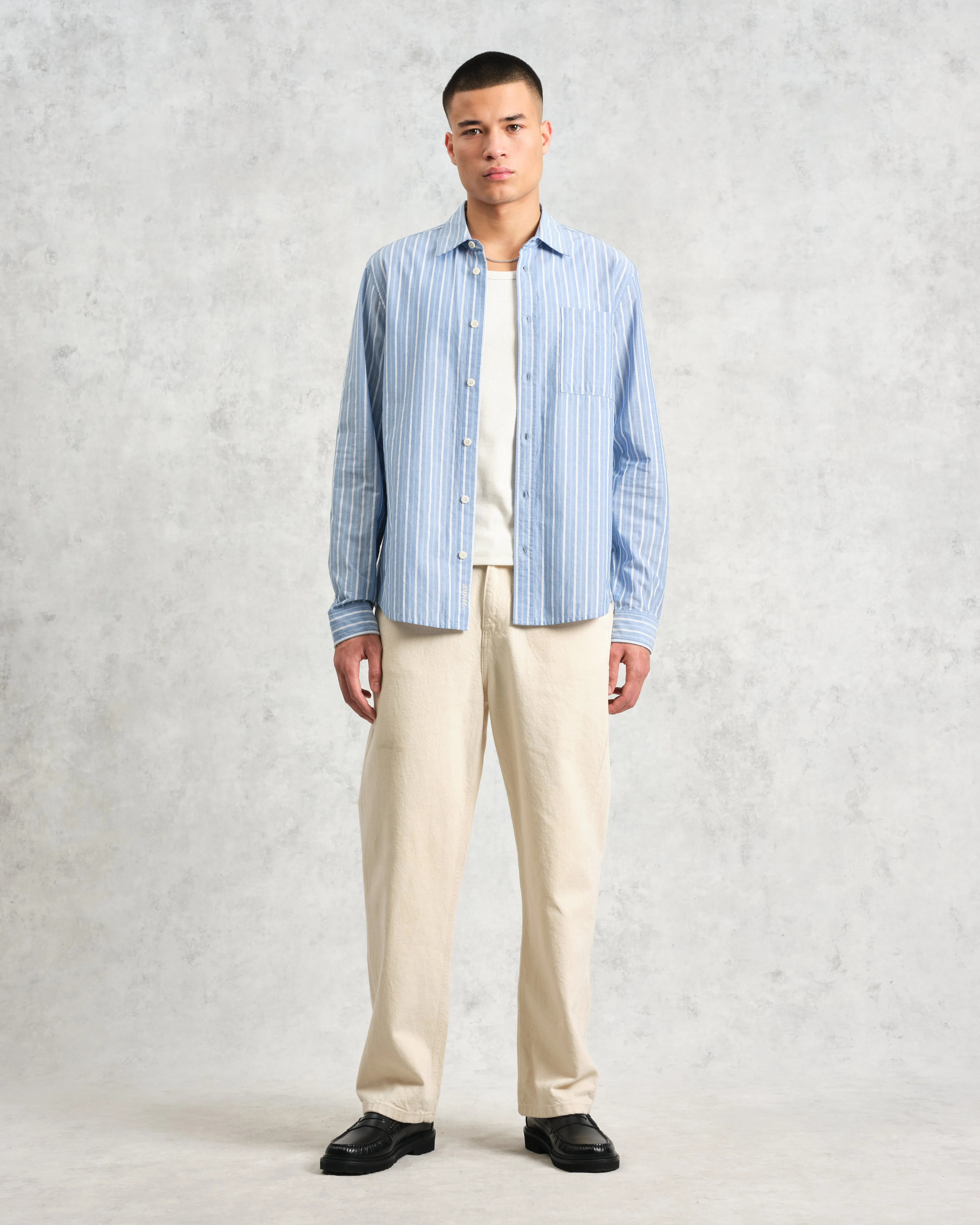 Rove - Blue Striped Cotton-Poplin Shirt sold by Wax London product image thumbnail 4