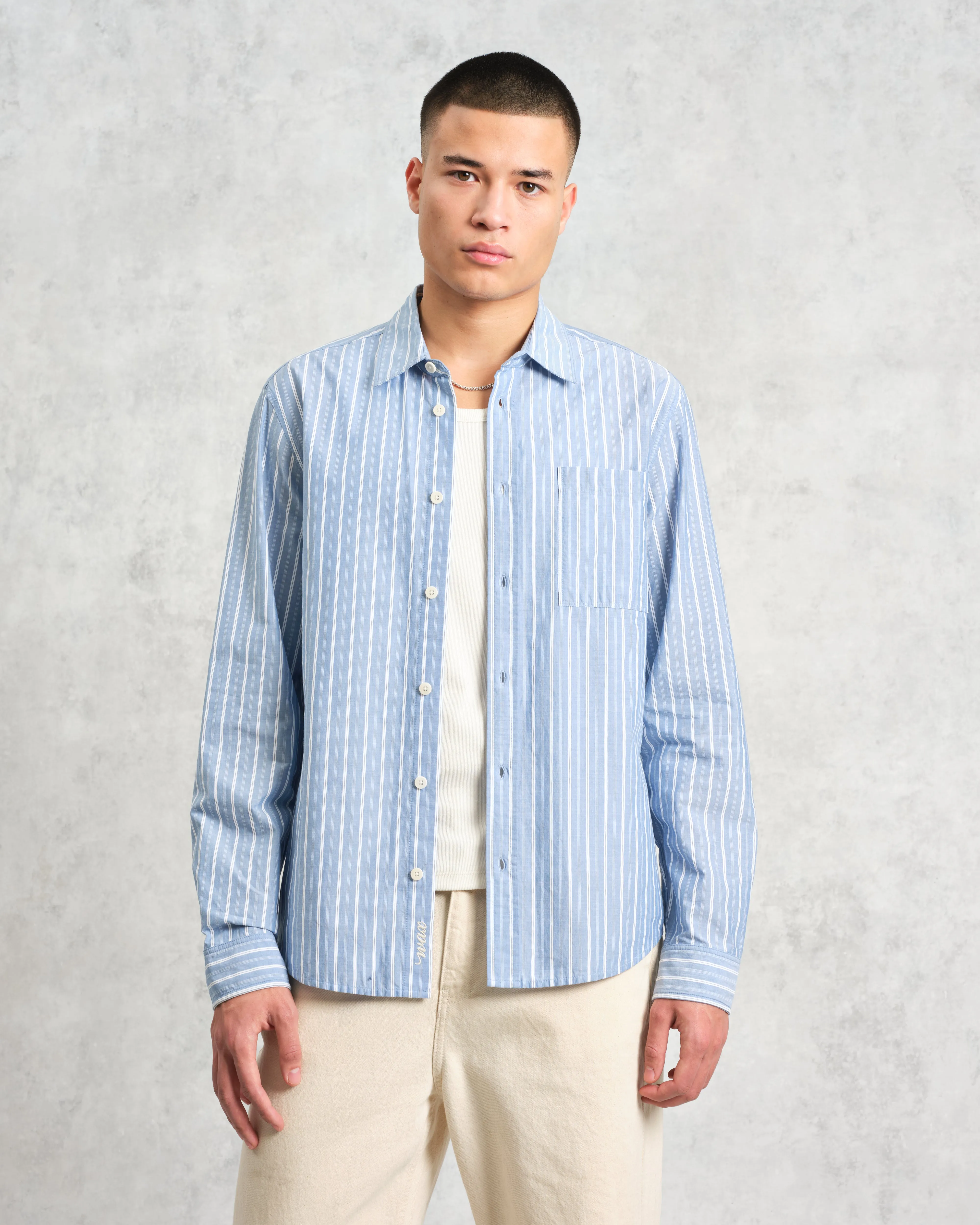 Rove - Blue Striped Cotton-Poplin Shirt sold by Wax London product image thumbnail 2