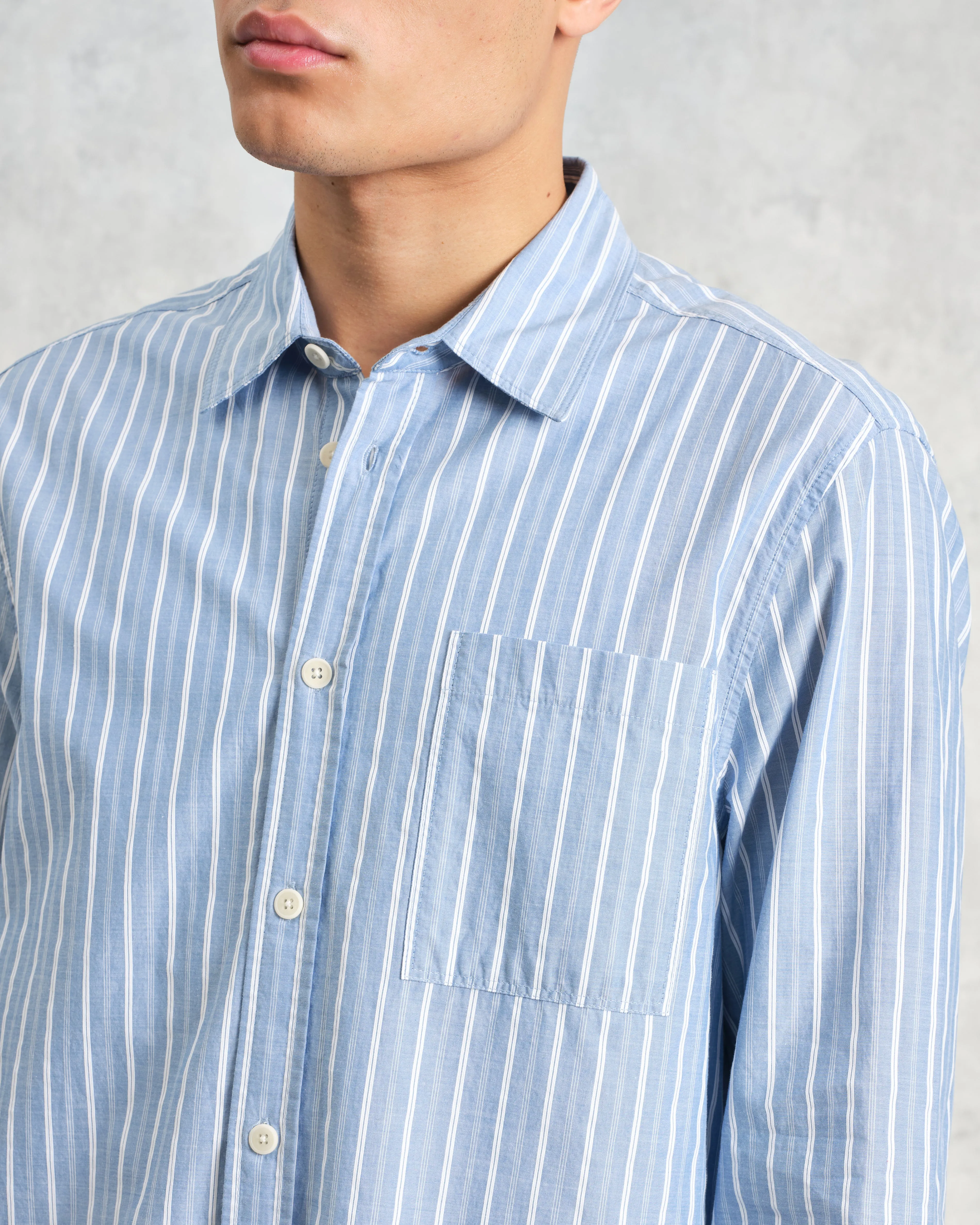 Rove - Blue Striped Cotton-Poplin Shirt sold by Wax London product image thumbnail 3