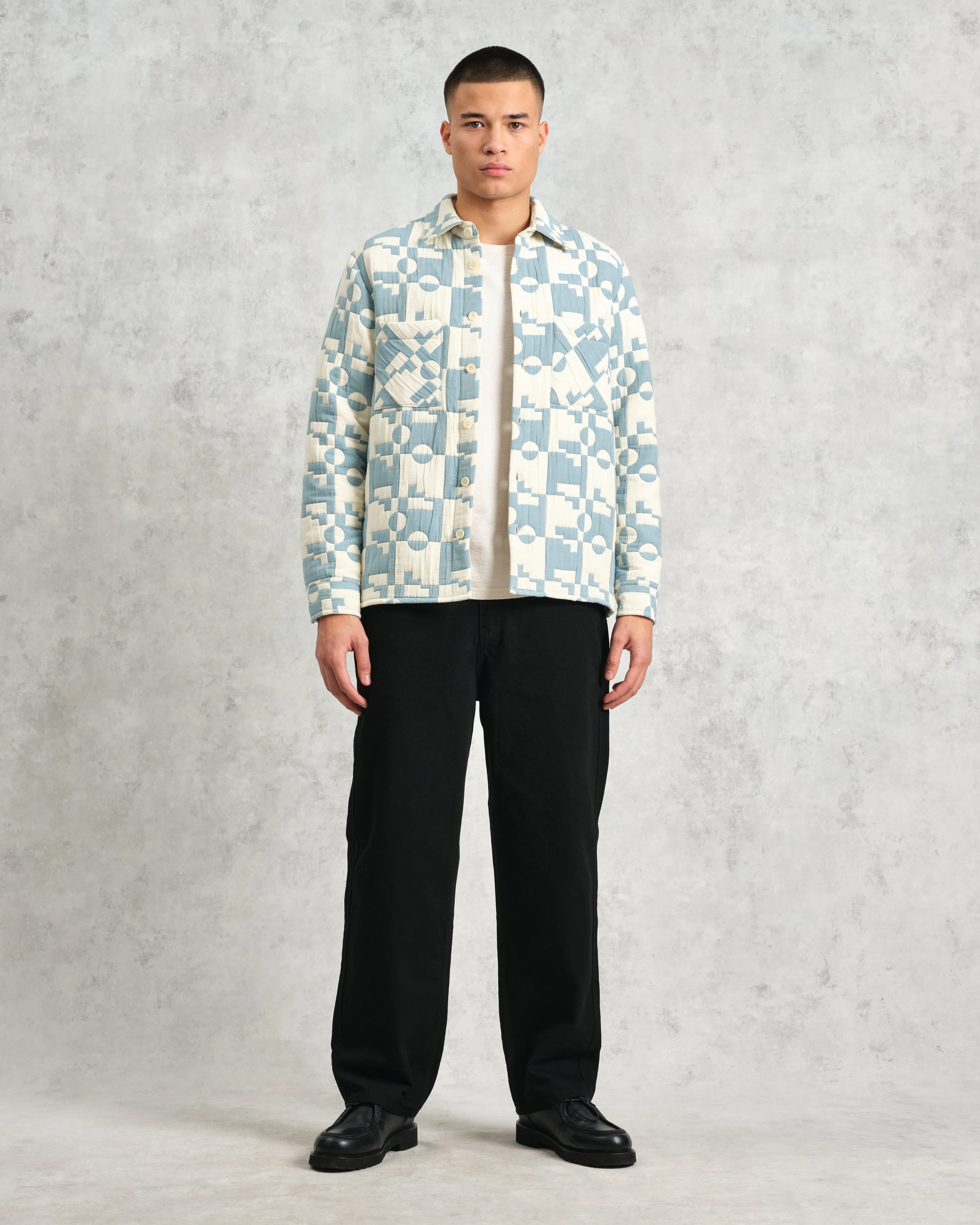 Otto - Pale Blue And Ecru Jigsaw Jacquard Overshirt sold by Wax London product image thumbnail 4