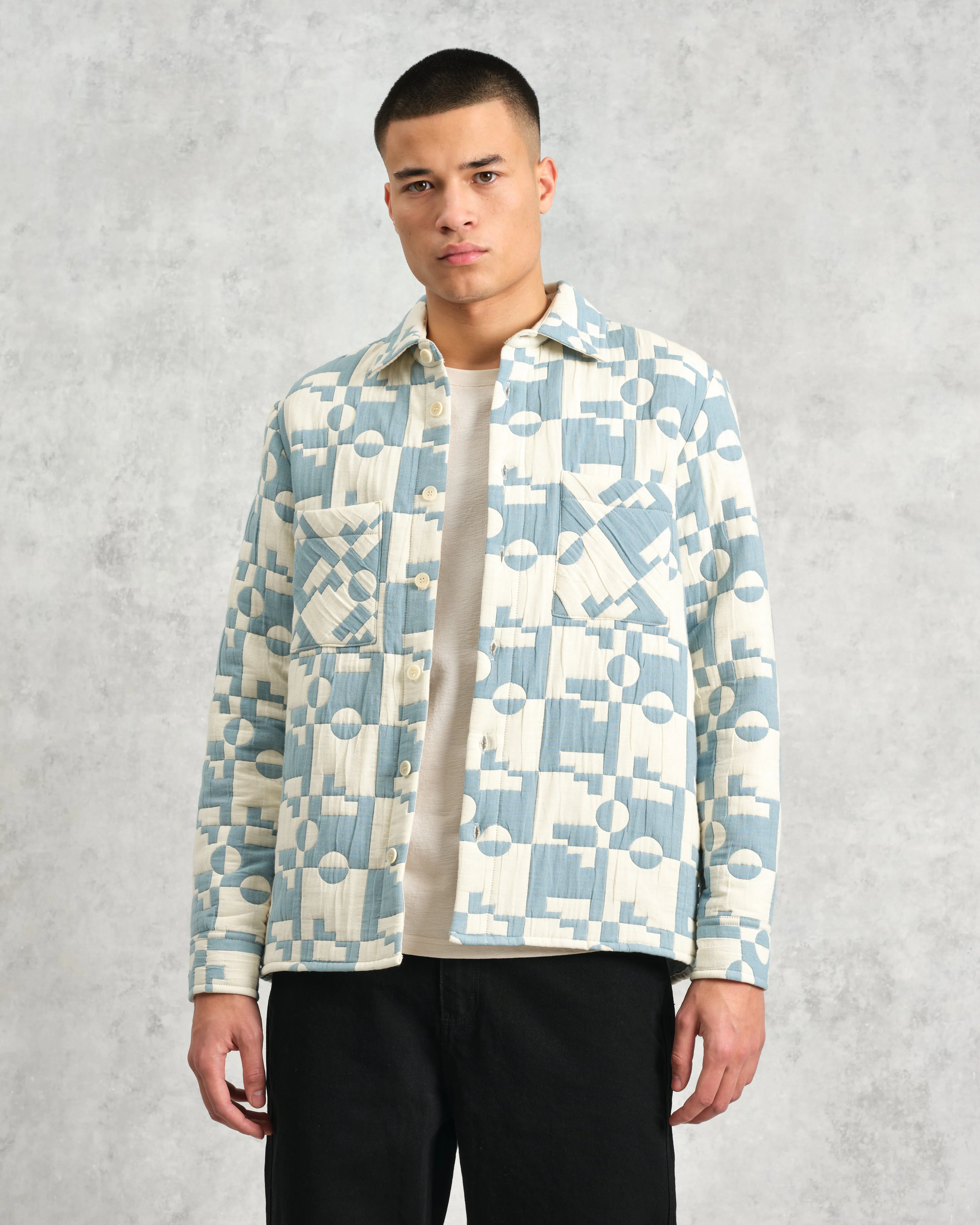 Otto - Pale Blue And Ecru Jigsaw Jacquard Overshirt sold by Wax London product image thumbnail 2