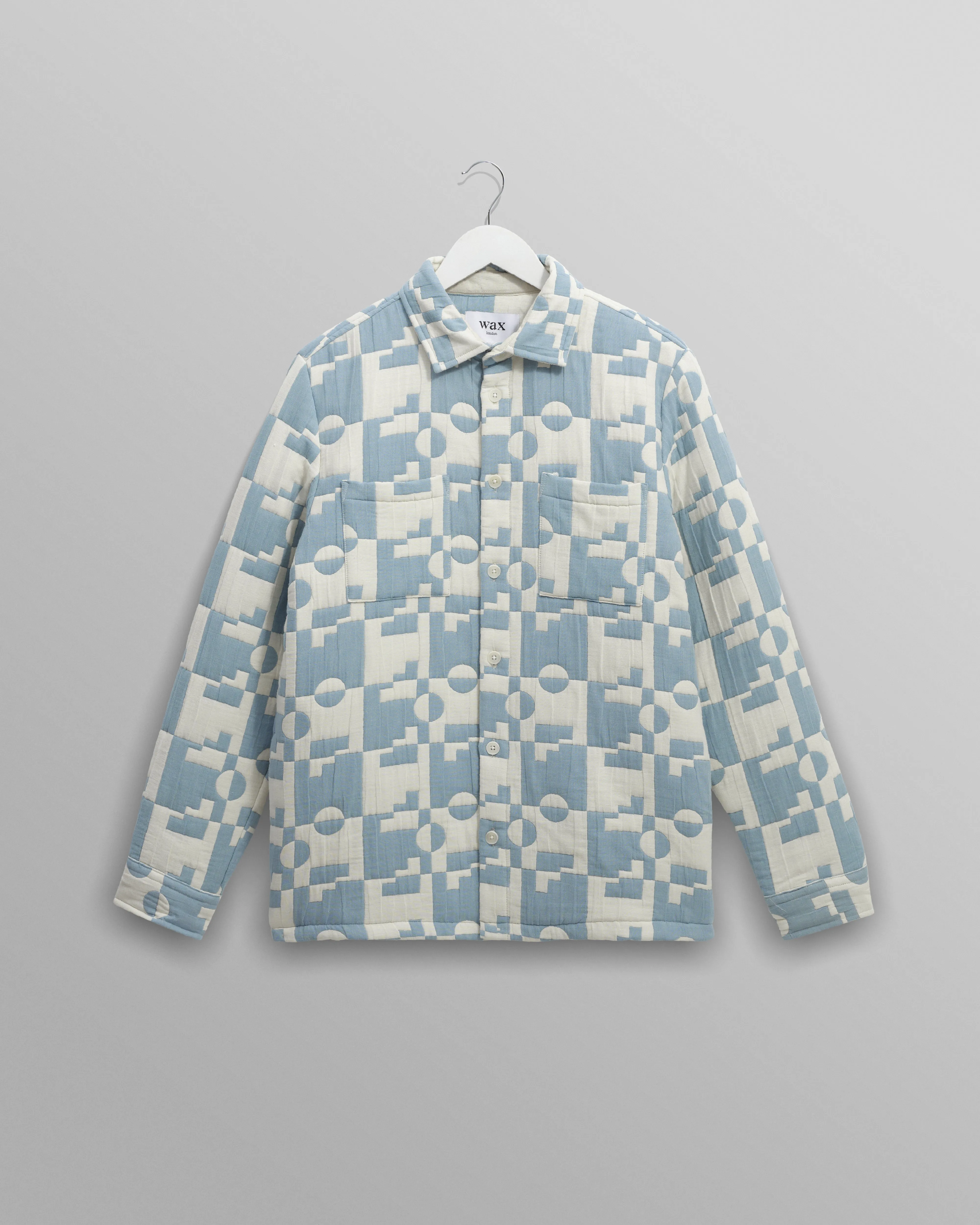 Otto - Pale Blue And Ecru Jigsaw Jacquard Overshirt sold by Wax London