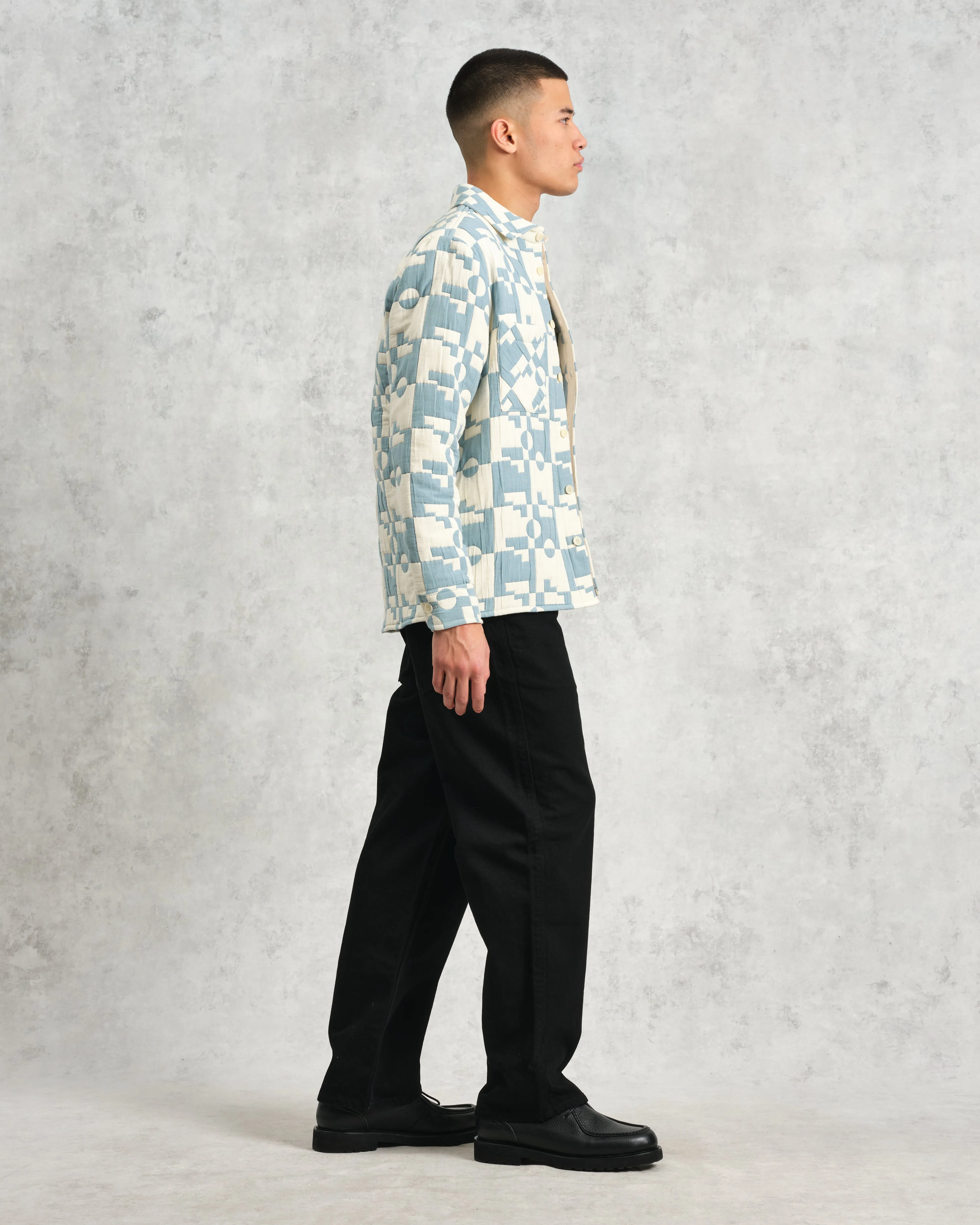 Otto - Pale Blue And Ecru Jigsaw Jacquard Overshirt sold by Wax London product image thumbnail 5