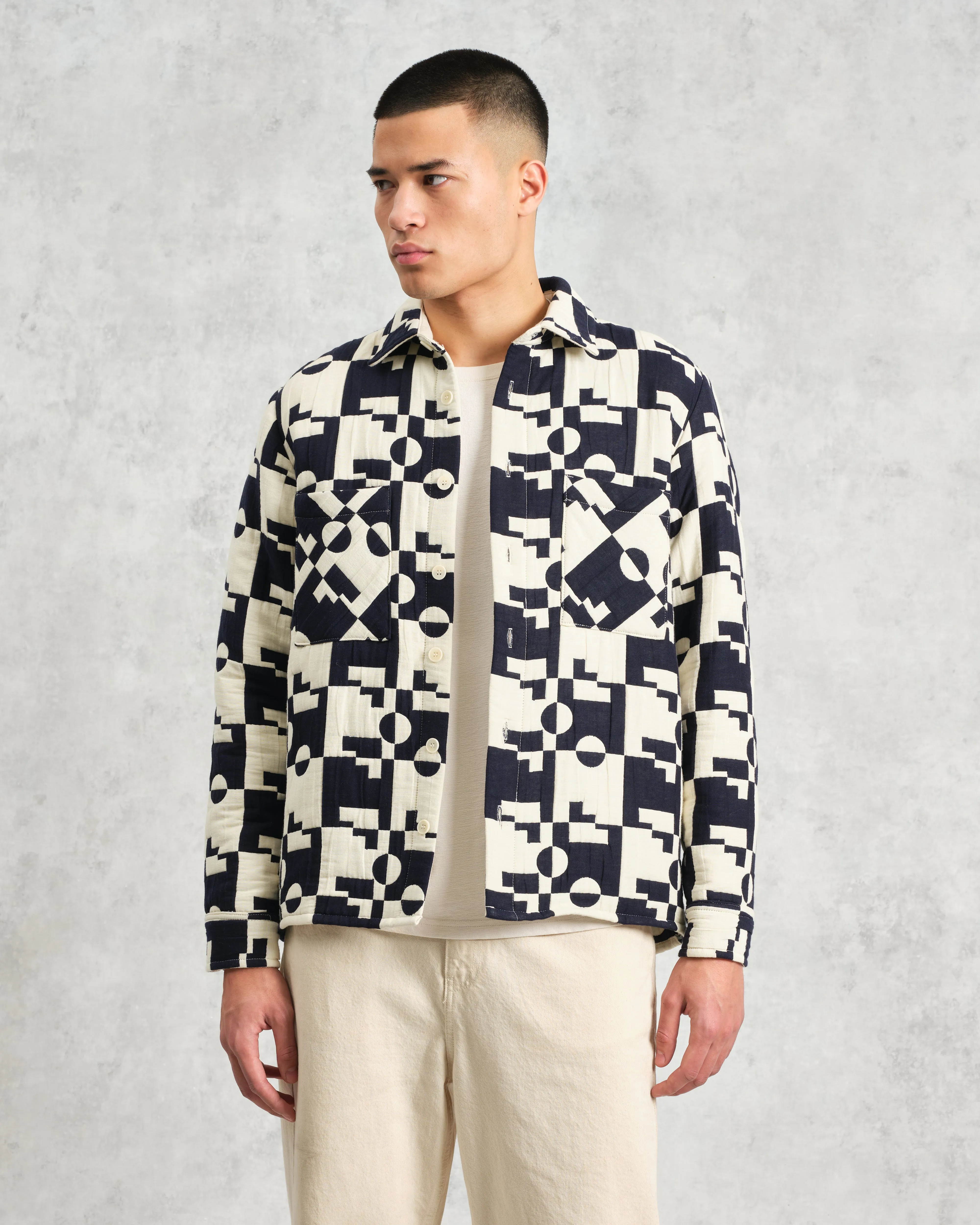 Otto - Navy And Ecru Jigsaw Jacquard Overshirt sold by Wax London product image thumbnail 2