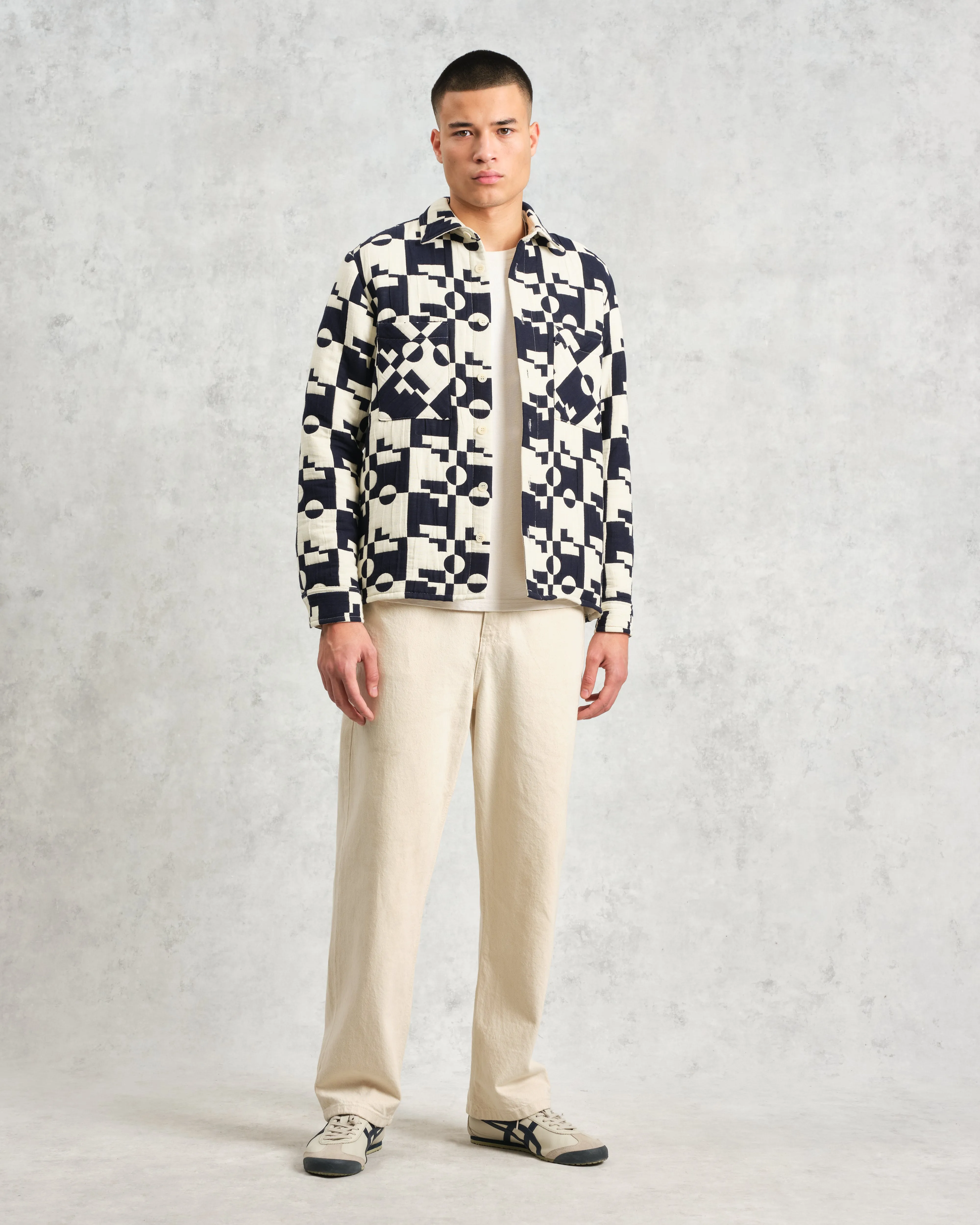 Otto - Navy And Ecru Jigsaw Jacquard Overshirt sold by Wax London product image thumbnail 4