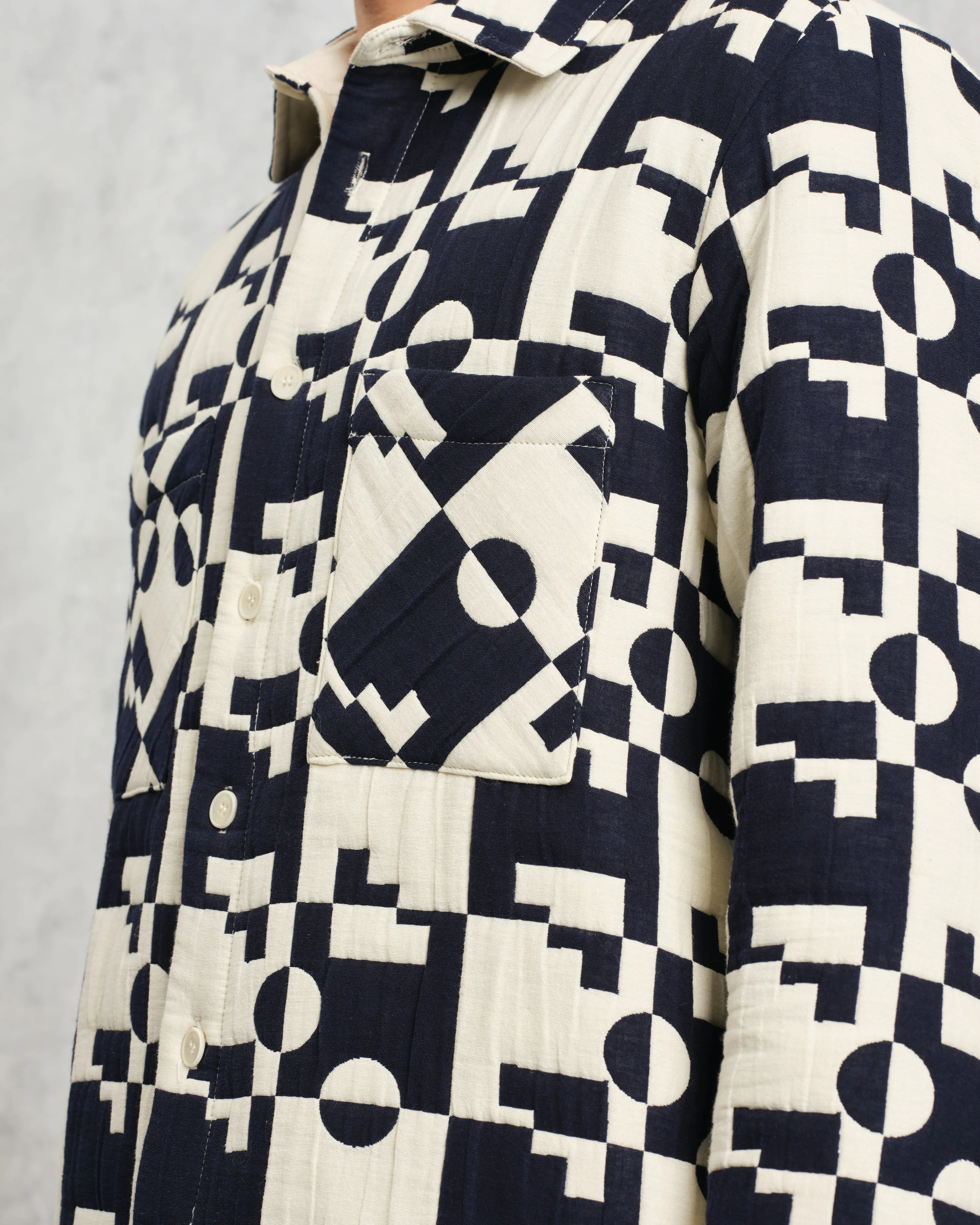 Otto - Navy And Ecru Jigsaw Jacquard Overshirt sold by Wax London product image thumbnail 3