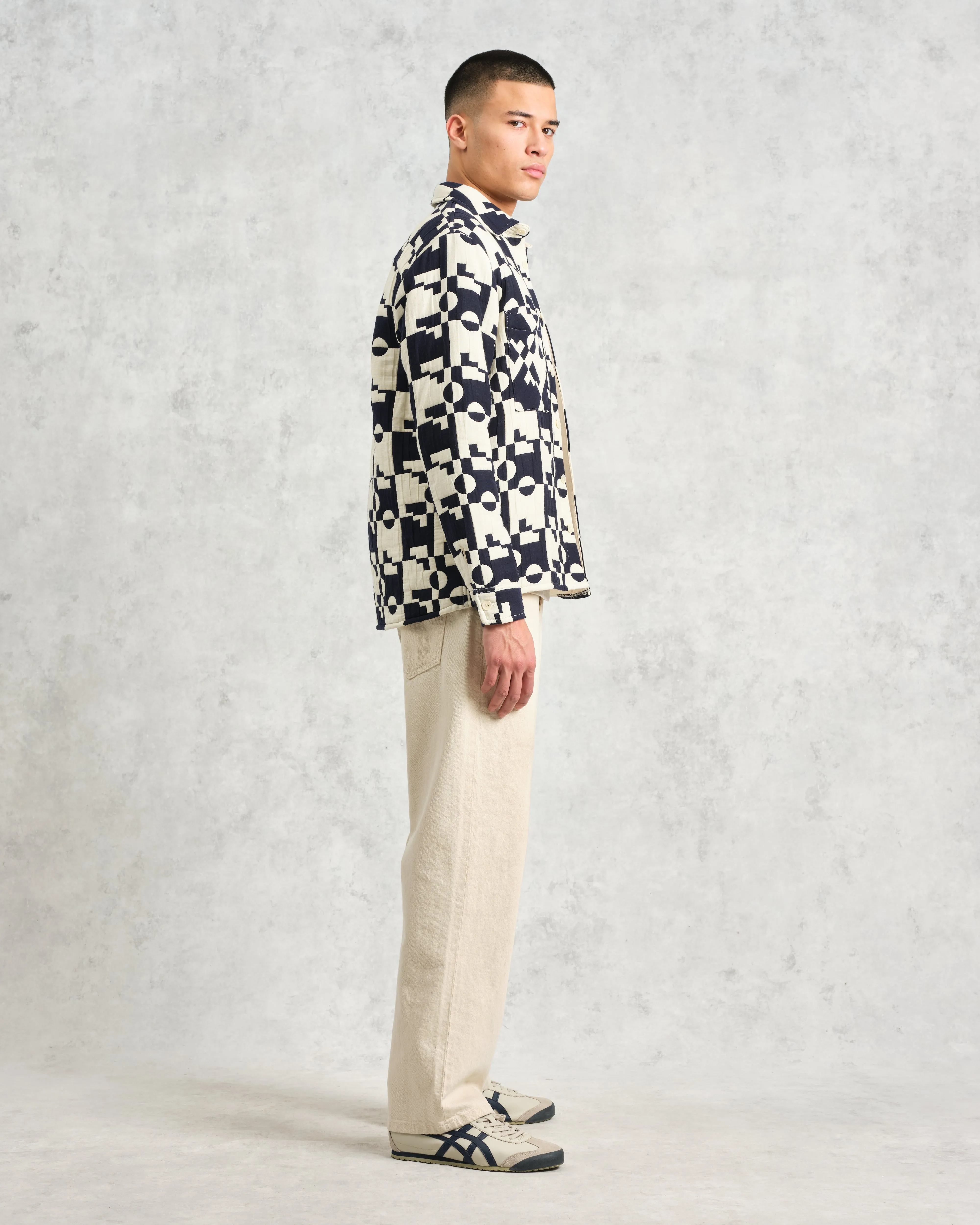 Otto - Navy And Ecru Jigsaw Jacquard Overshirt sold by Wax London product image thumbnail 5