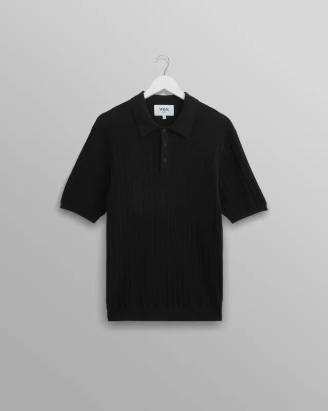 Naples - Black Textured Knitted Polo Shirt sold by Wax London