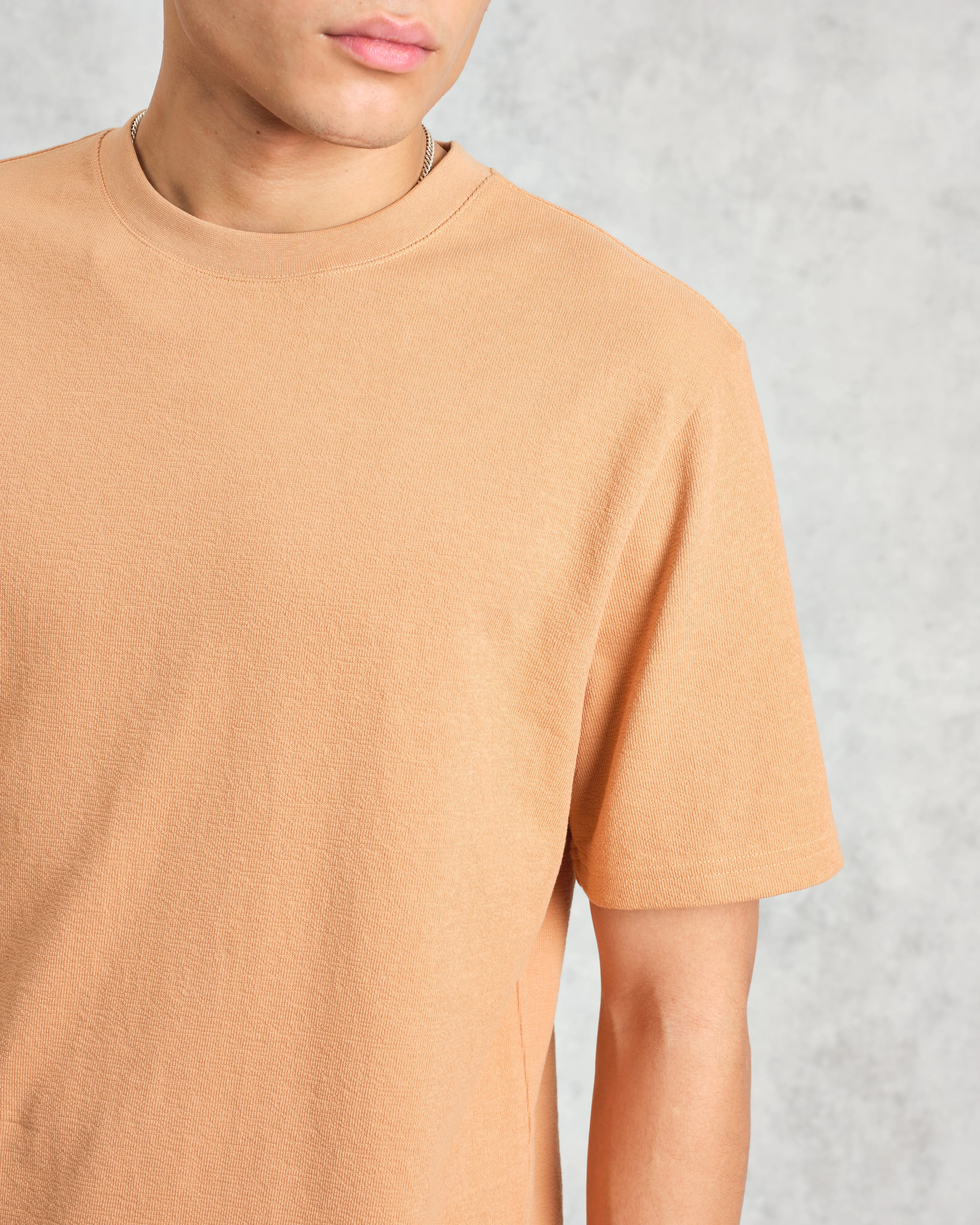 Dean - Dusty Orange Textured Organic Cotton T-Shirt sold by Wax London product image thumbnail 4