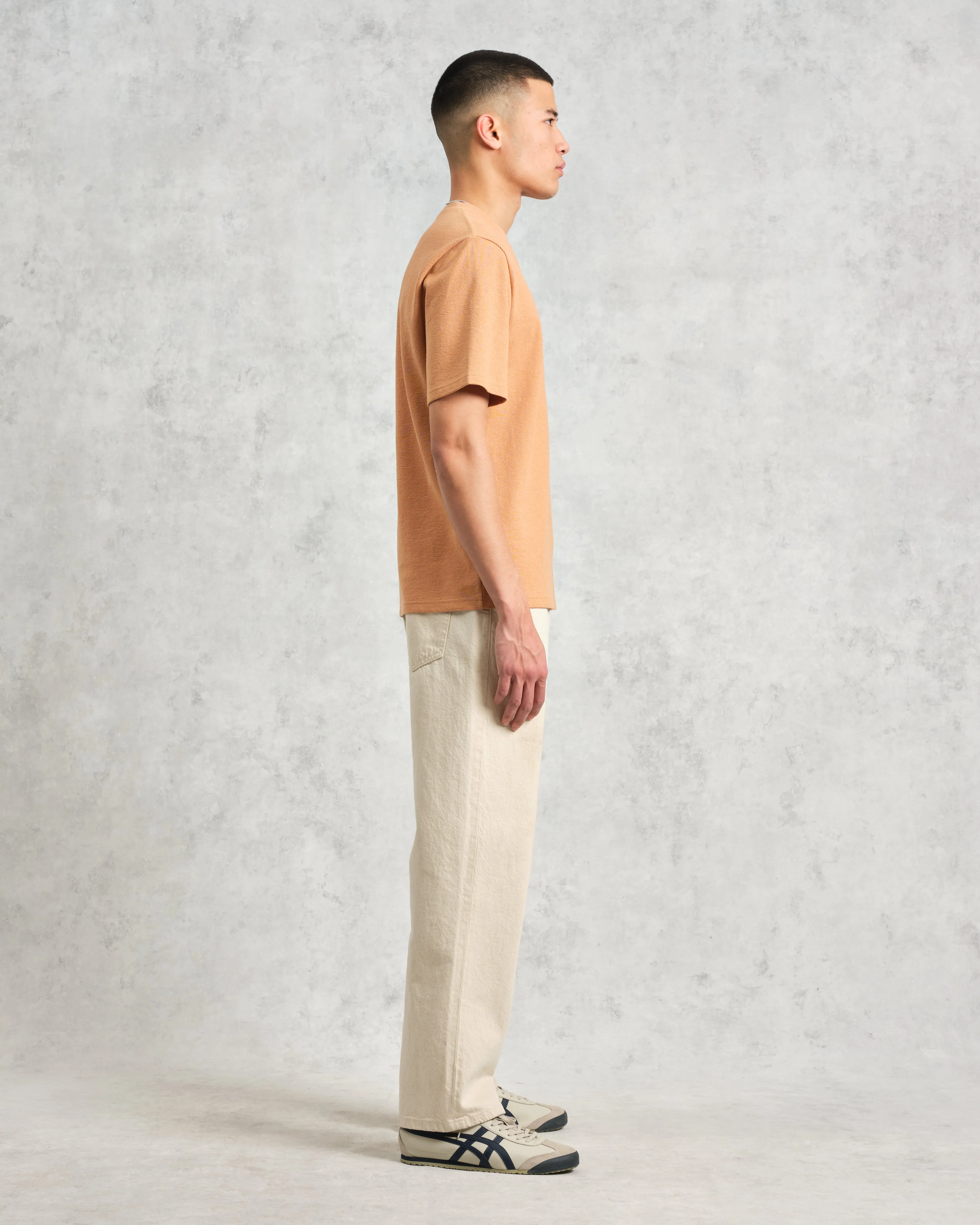 Dean - Dusty Orange Textured Organic Cotton T-Shirt sold by Wax London product image thumbnail 5