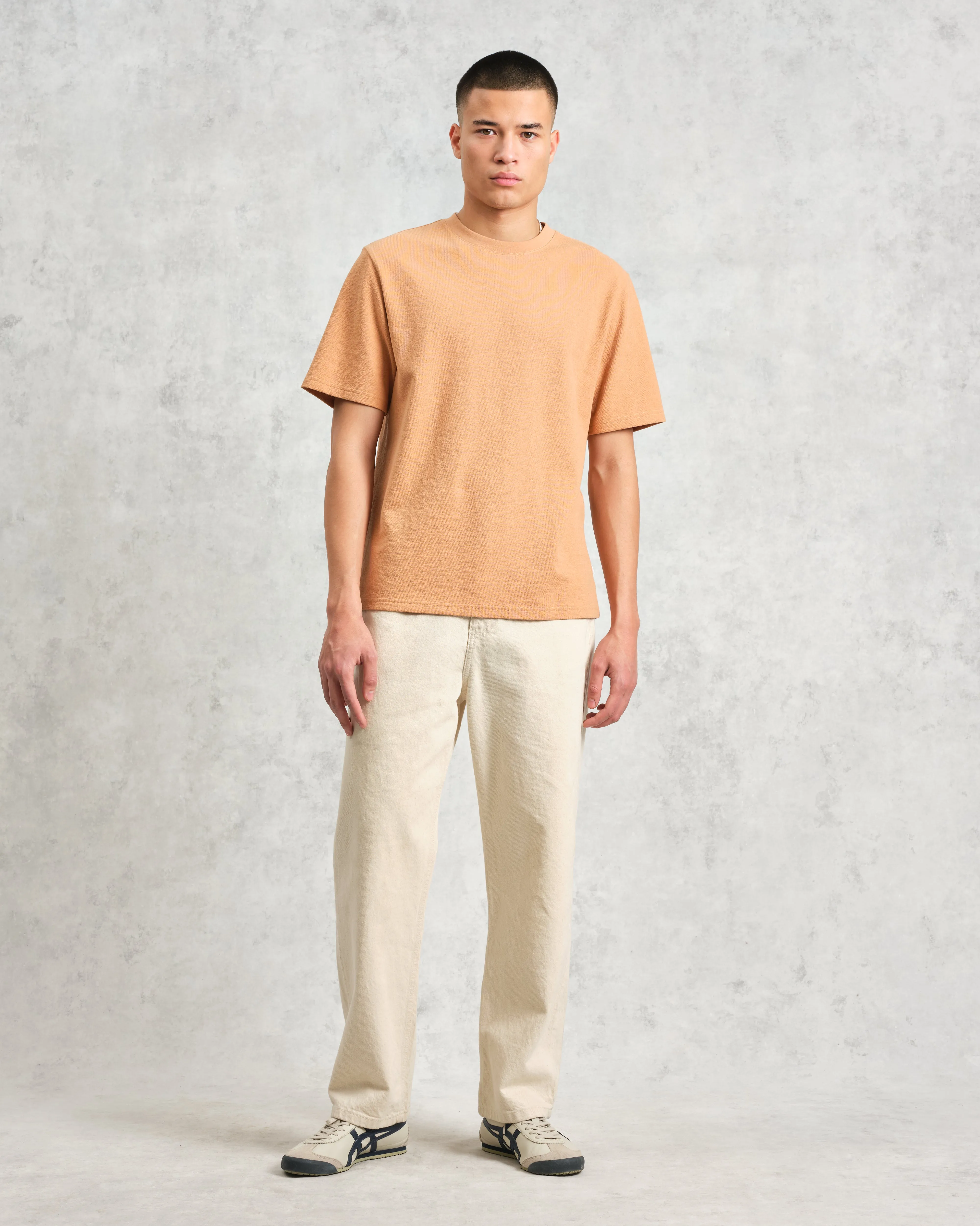 Dean - Dusty Orange Textured Organic Cotton T-Shirt sold by Wax London product image thumbnail 3
