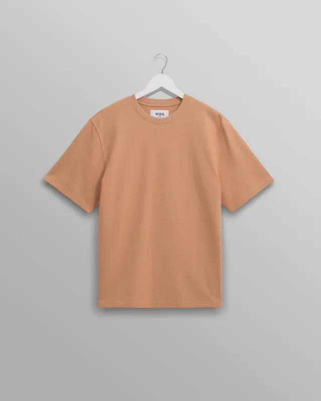 Dean - Dusty Orange Textured Organic Cotton T-Shirt sold by Wax London