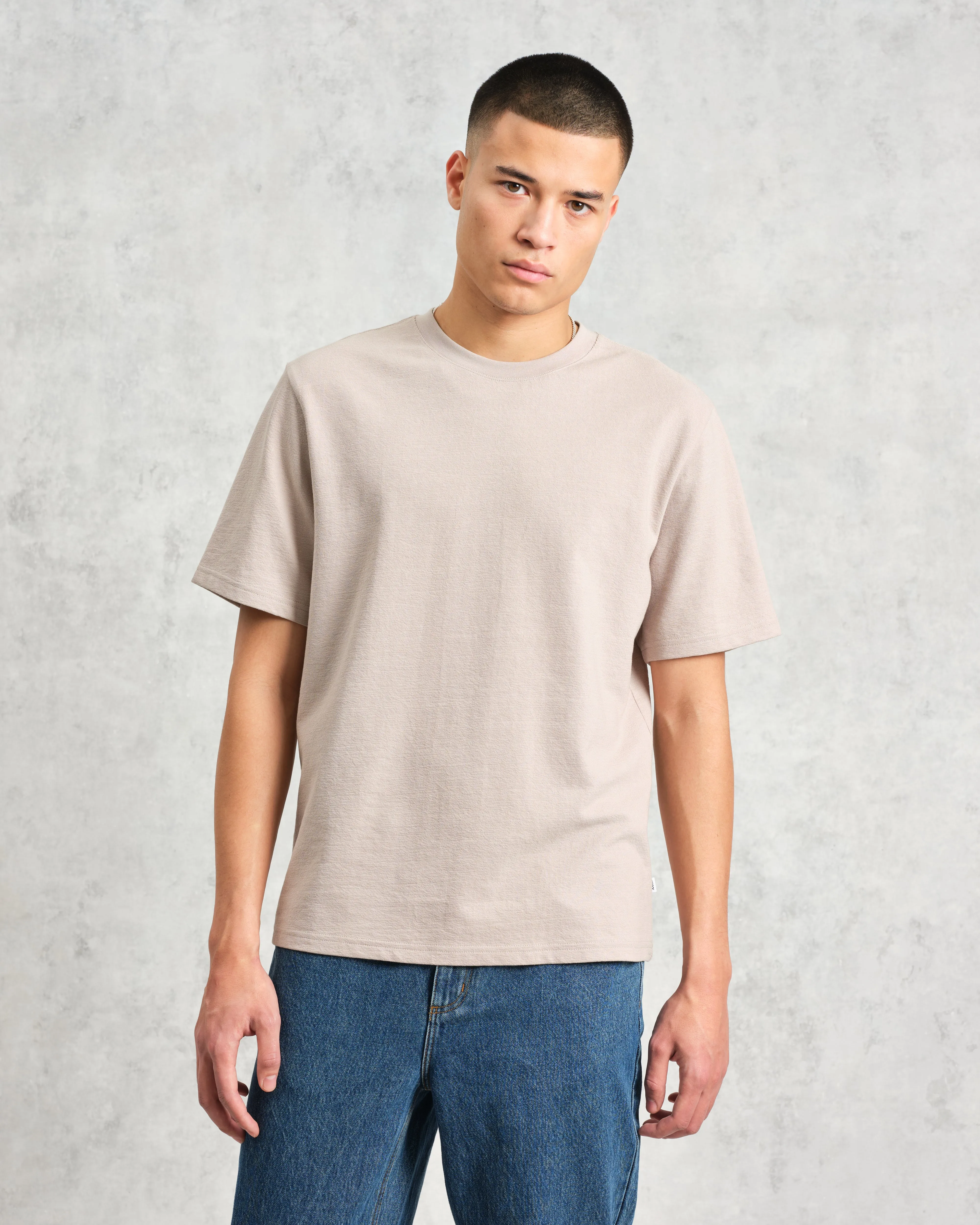 Dean - Taupe Grey Textured Organic Cotton T-Shirt sold by Wax London product image thumbnail 2