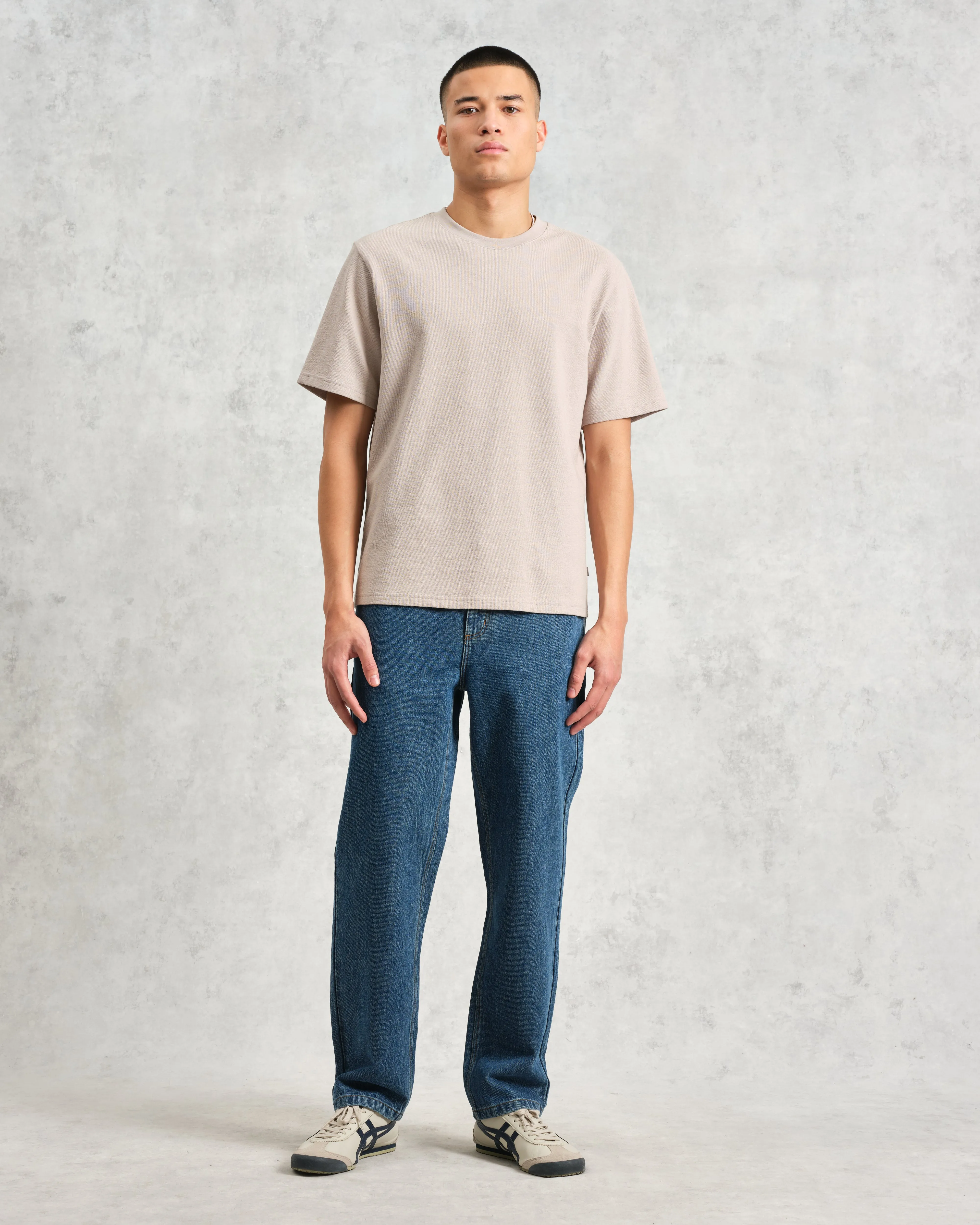 Dean - Taupe Grey Textured Organic Cotton T-Shirt sold by Wax London product image thumbnail 4