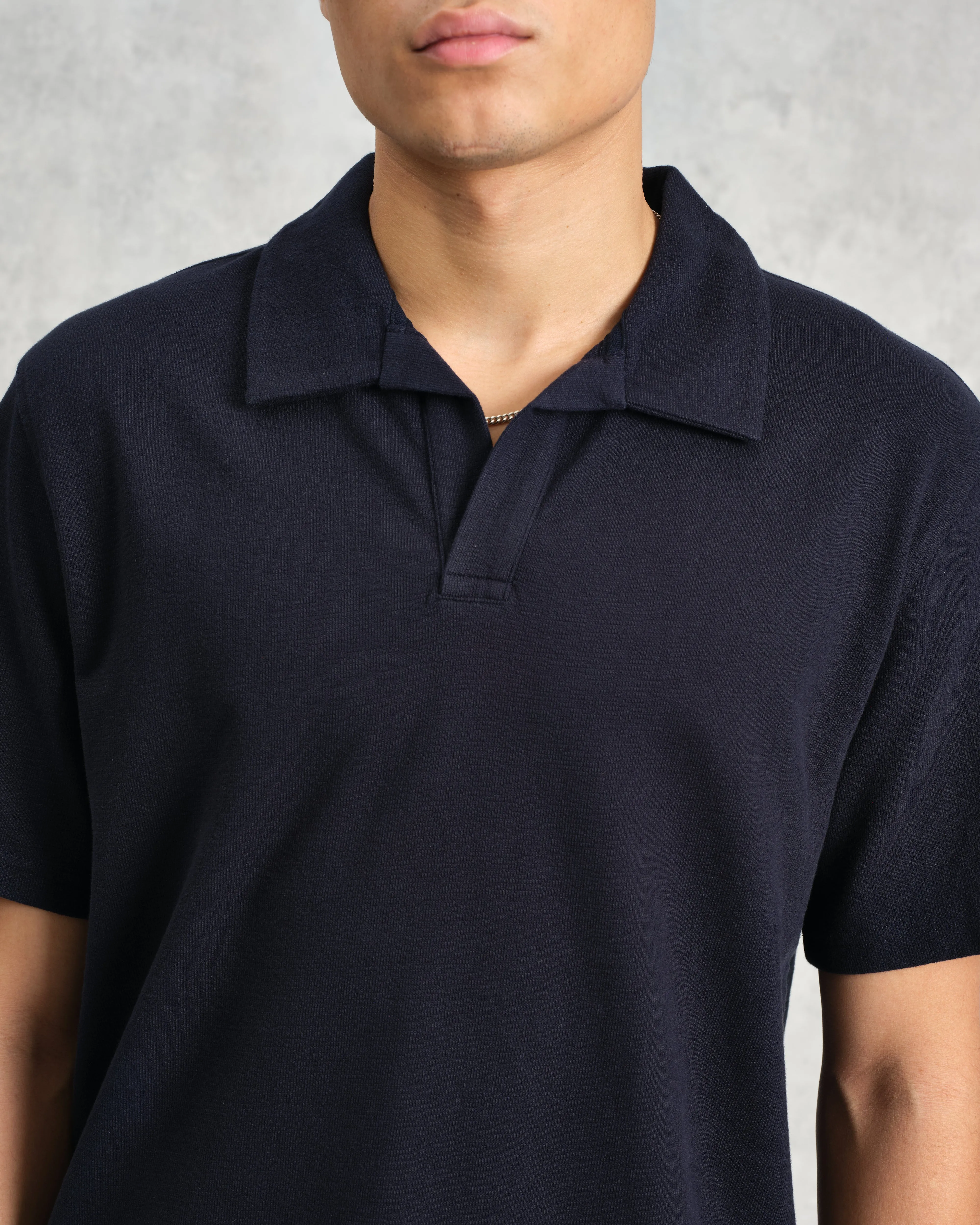 Atwood - Navy Textured Organic Cotton Polo Shirt sold by Wax London product image thumbnail 3