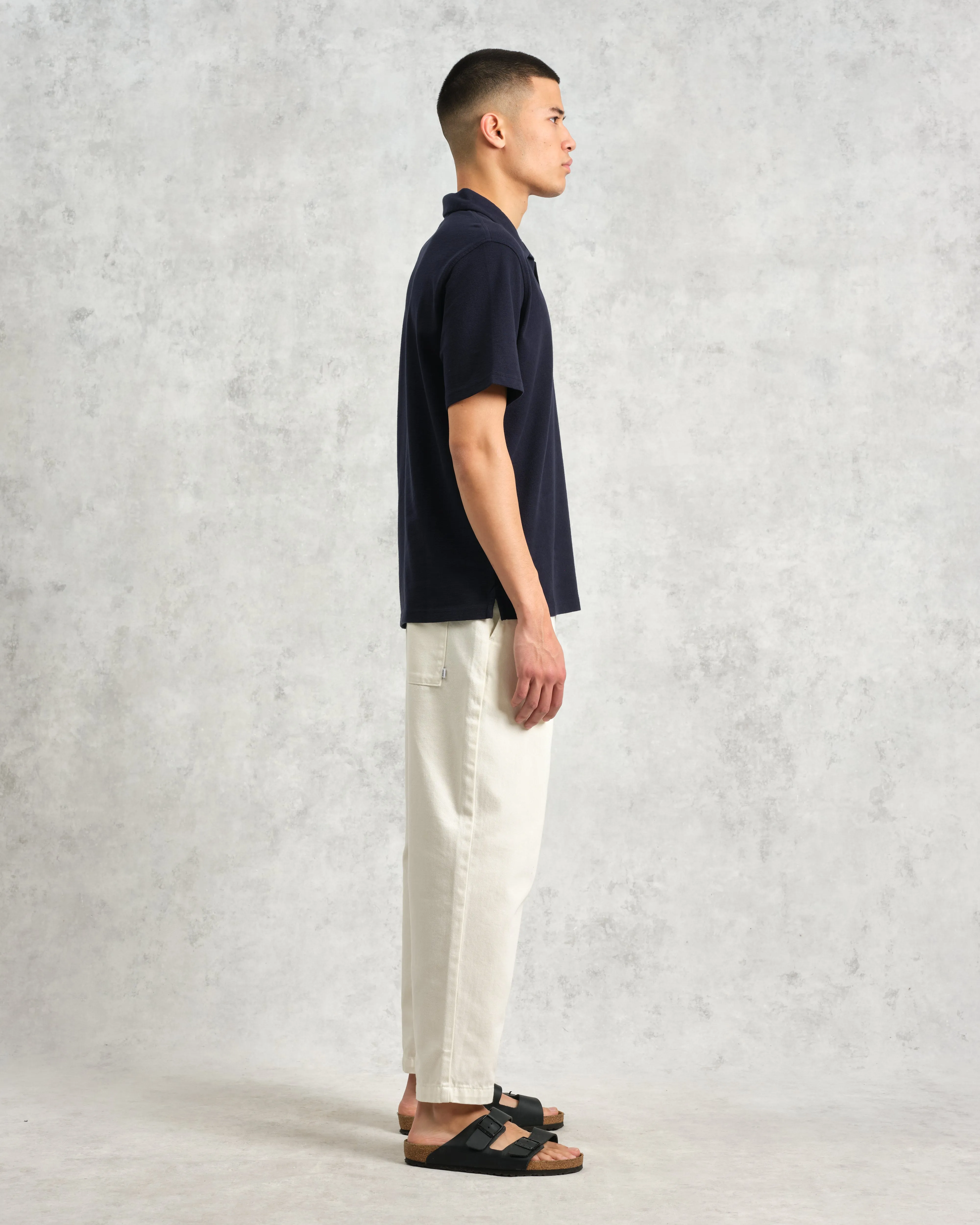 Atwood - Navy Textured Organic Cotton Polo Shirt sold by Wax London product image thumbnail 5