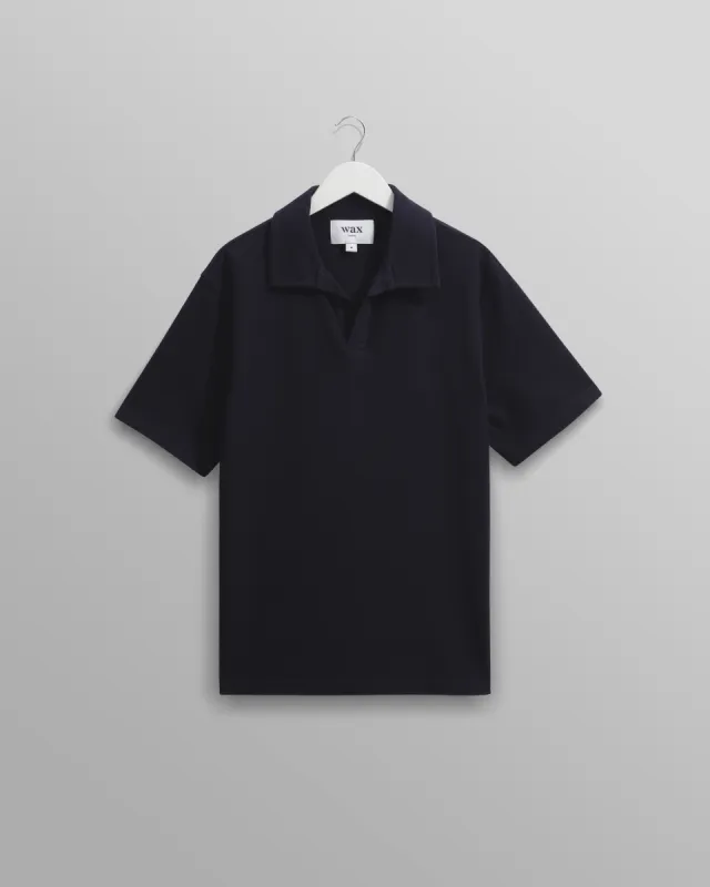 Atwood - Navy Textured Organic Cotton Polo Shirt sold by Wax London