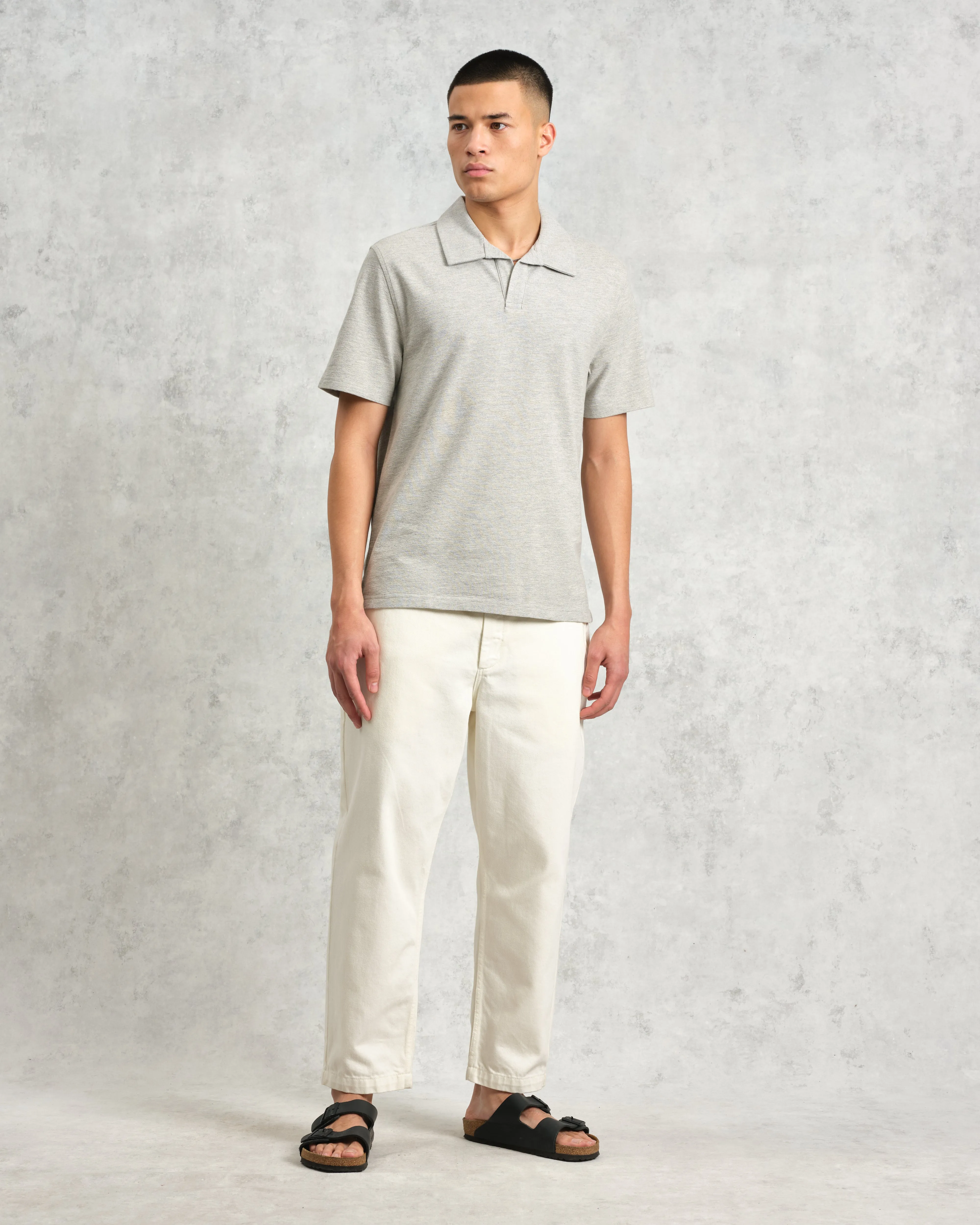 Atwood - Grey Marl Textured Organic Cotton Polo Shirt sold by Wax London product image thumbnail 4