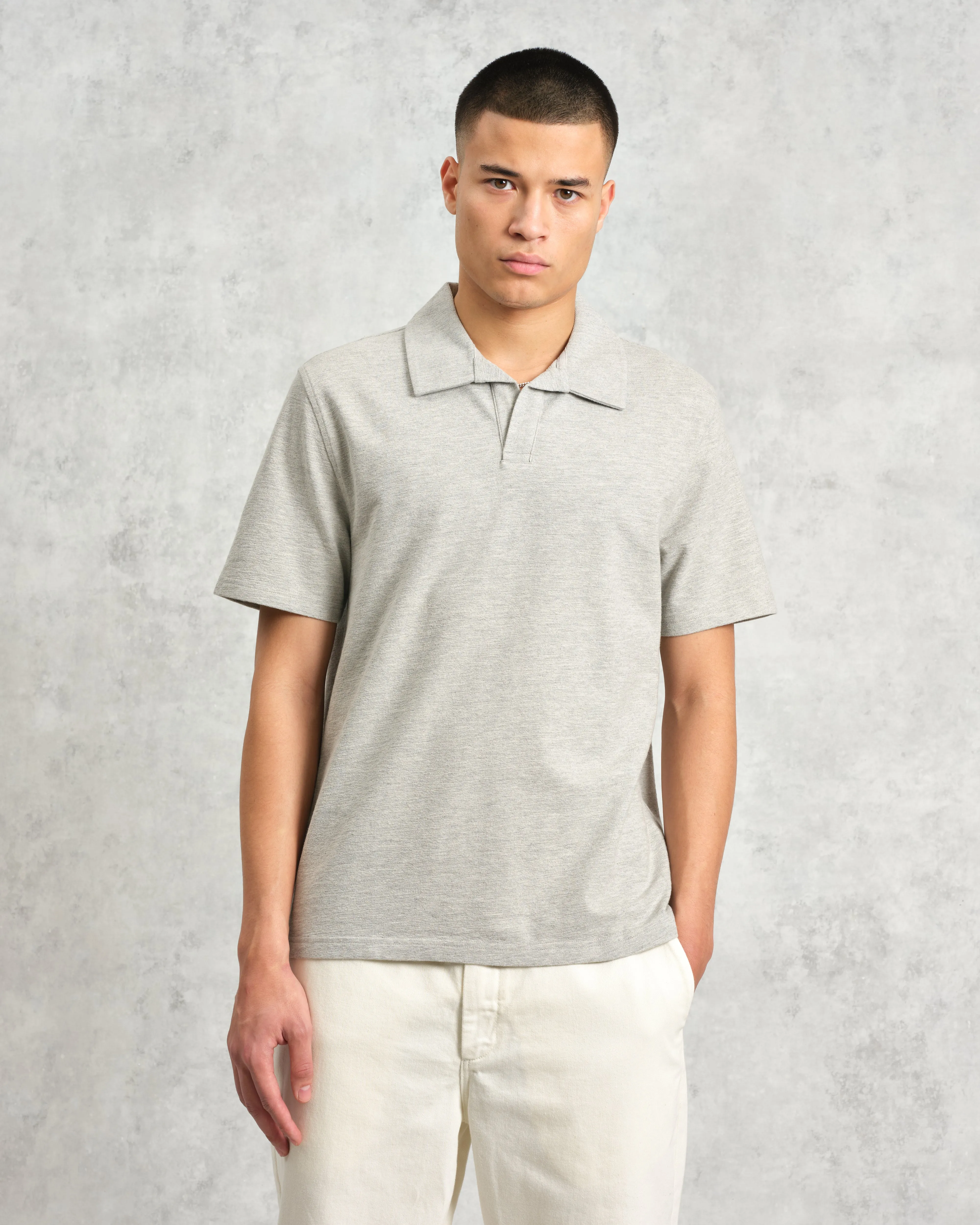 Atwood - Grey Marl Textured Organic Cotton Polo Shirt sold by Wax London product image thumbnail 2
