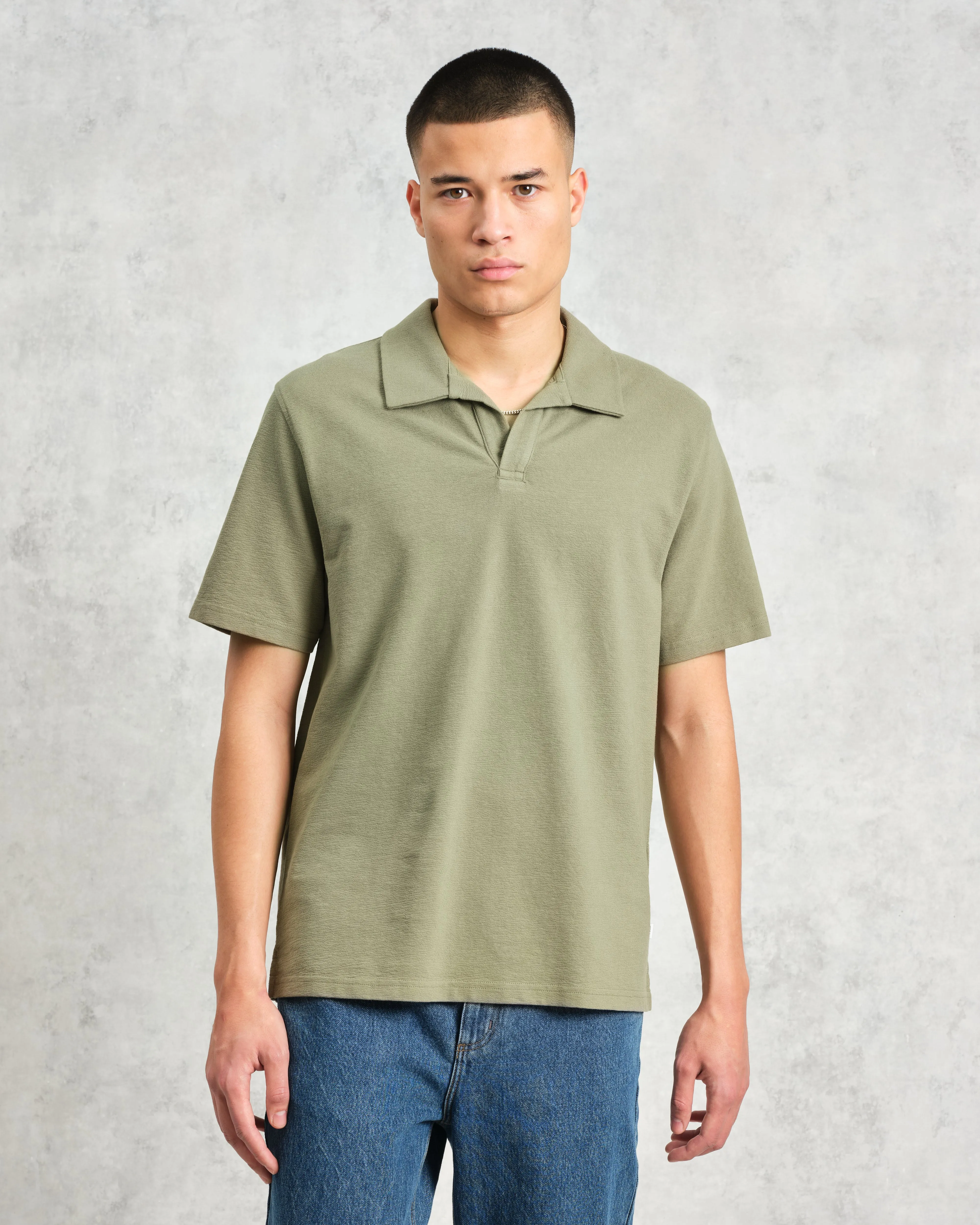 Atwood - Green Textured Organic Cotton Polo Shirt sold by Wax London product image thumbnail 2