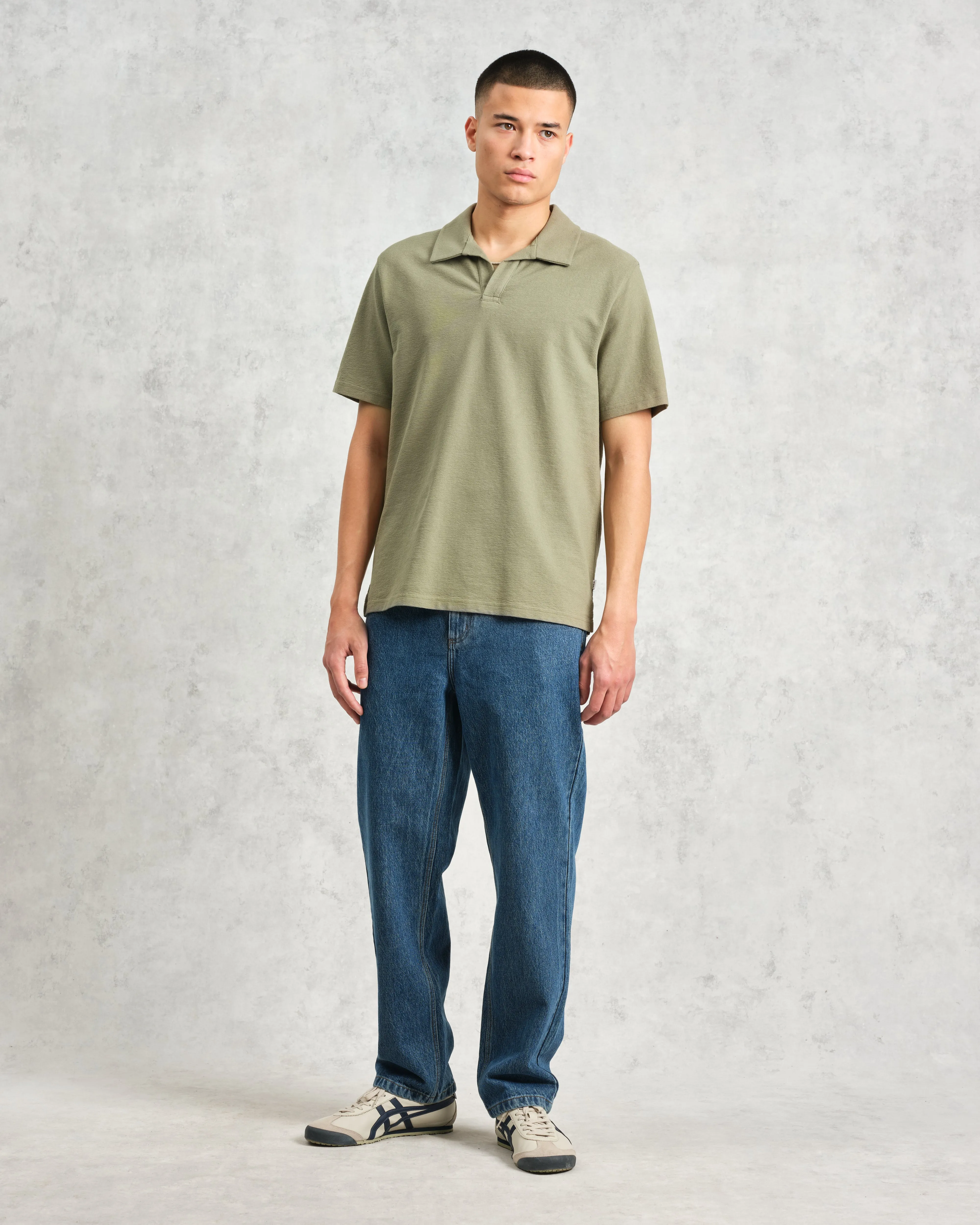 Atwood - Green Textured Organic Cotton Polo Shirt sold by Wax London product image thumbnail 4