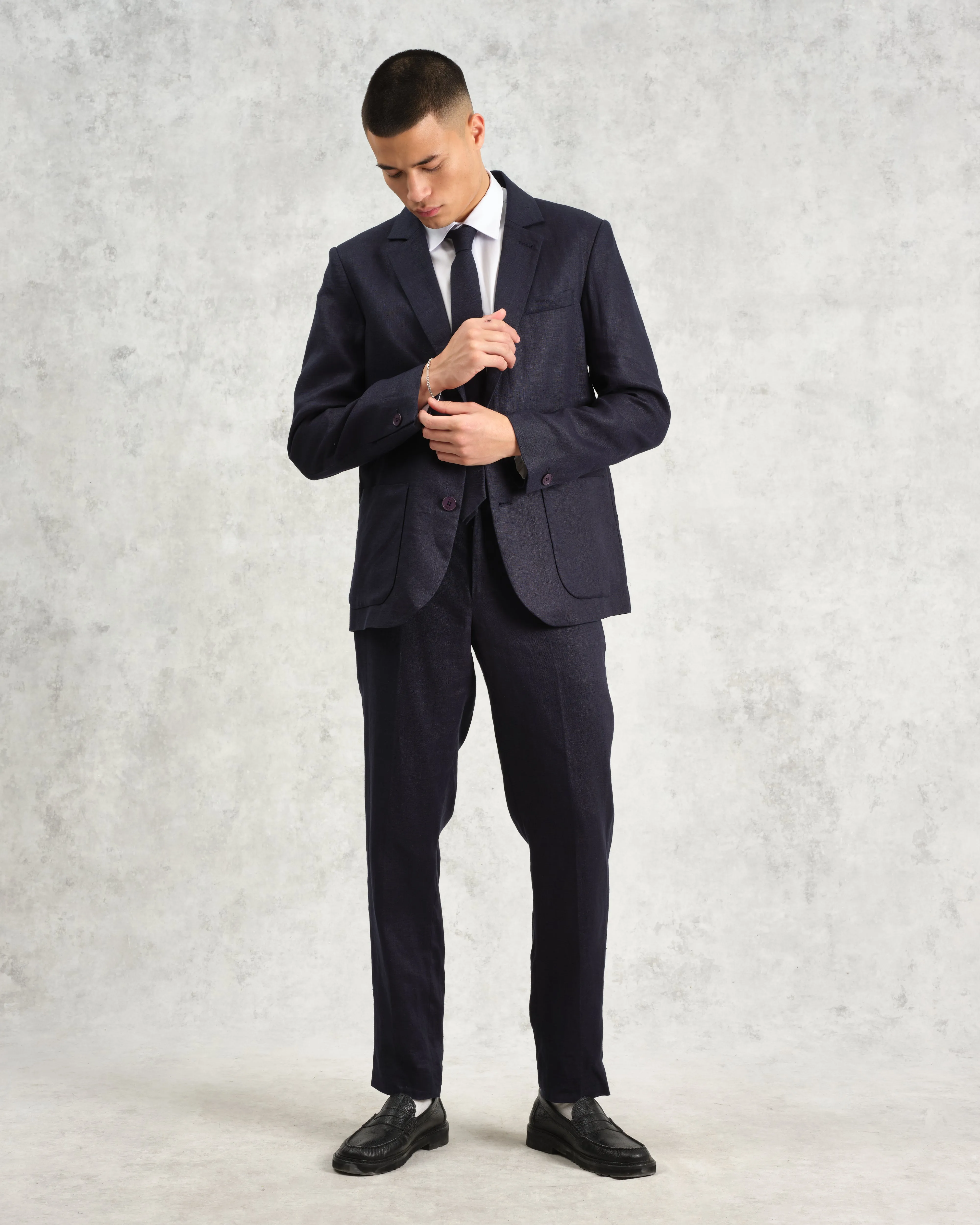 Pavillion - Midnight Navy Linen Tie sold by Wax London product image thumbnail 3