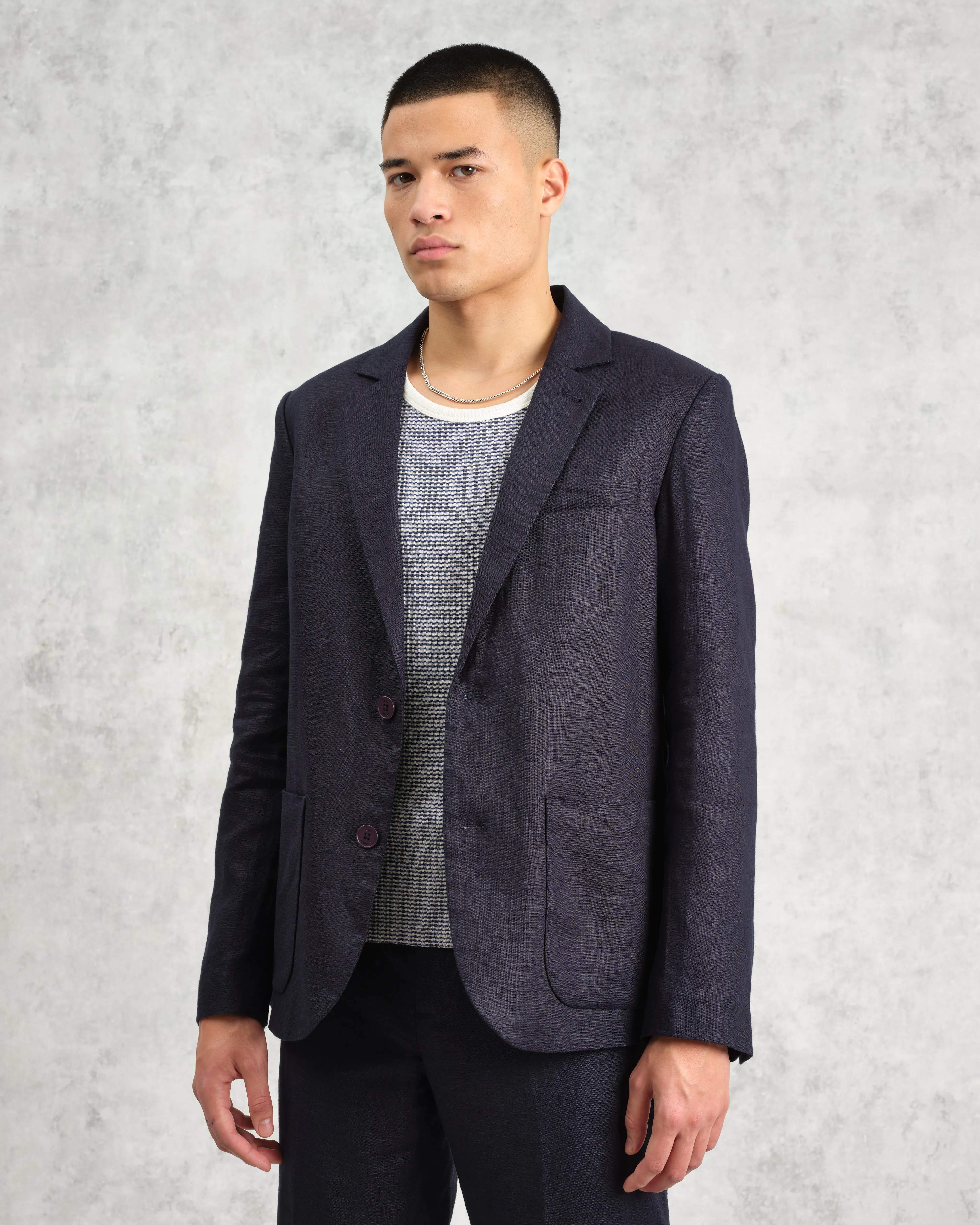 Fintry - Midnight Navy Linen Blazer sold by Wax London product image thumbnail 3