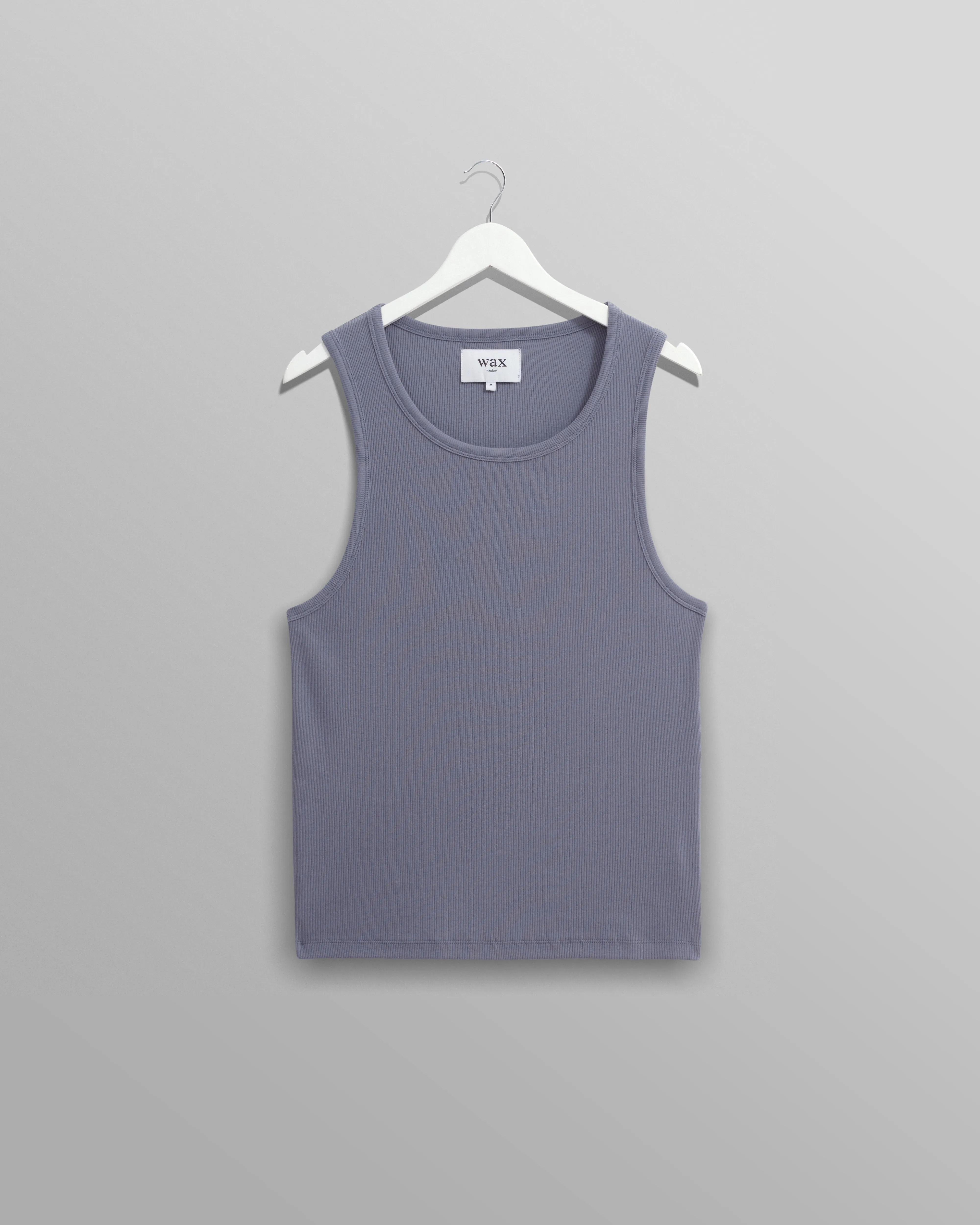 Montague - Blue Ribbed Organic Cotton Vest sold by Wax London