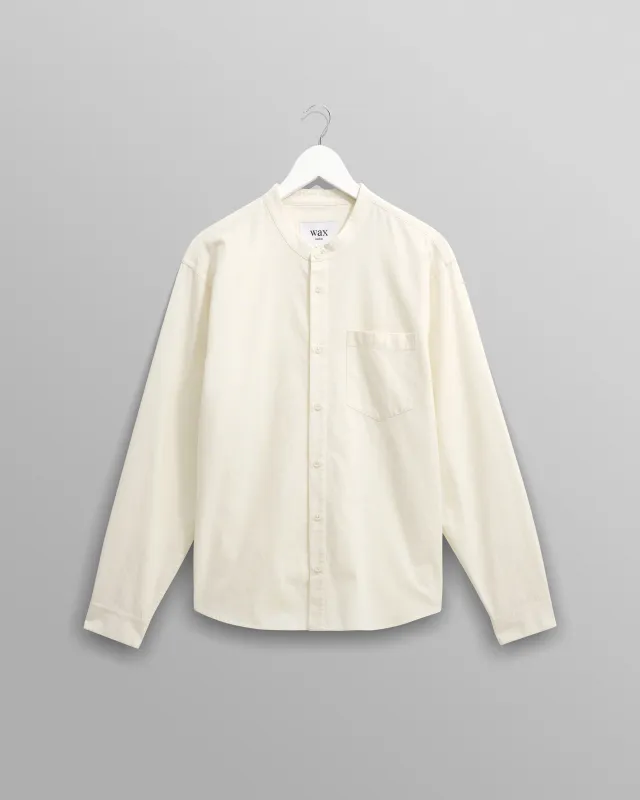 Abbot - Ecru Grandad Collar Cotton Chambray Shirt sold by Wax London