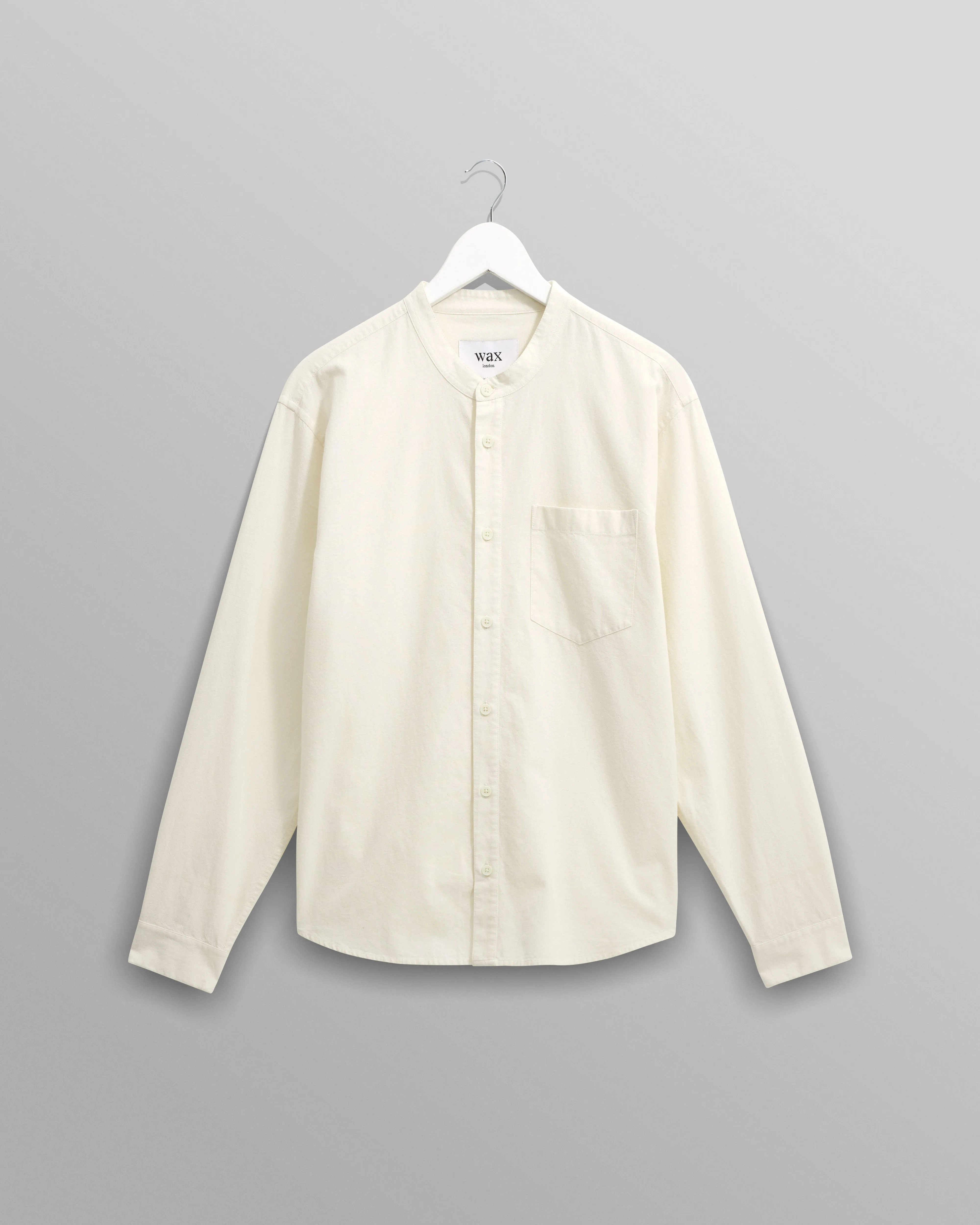 Abbot - Ecru Grandad Collar Cotton Chambray Shirt sold by Wax London
