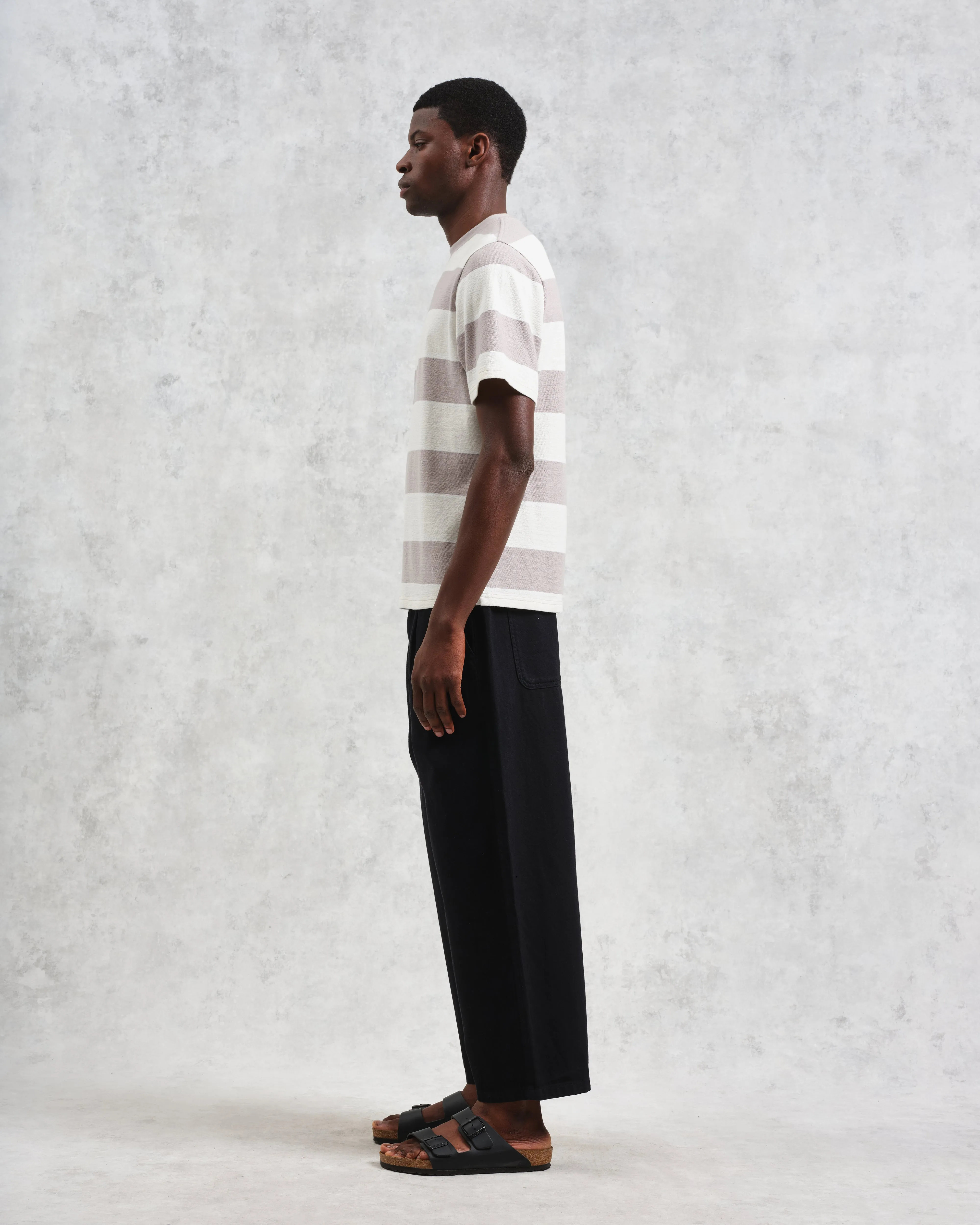 Dean - Taupe Grey And Ecru Stripe Textured Organic Cotton T-Shirt sold by Wax London product image thumbnail 5