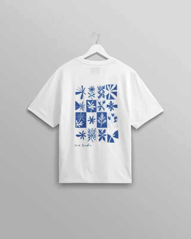 Dean - Ecru And Blue Floral Graphic Organic Cotton T-Shirt sold by Wax London