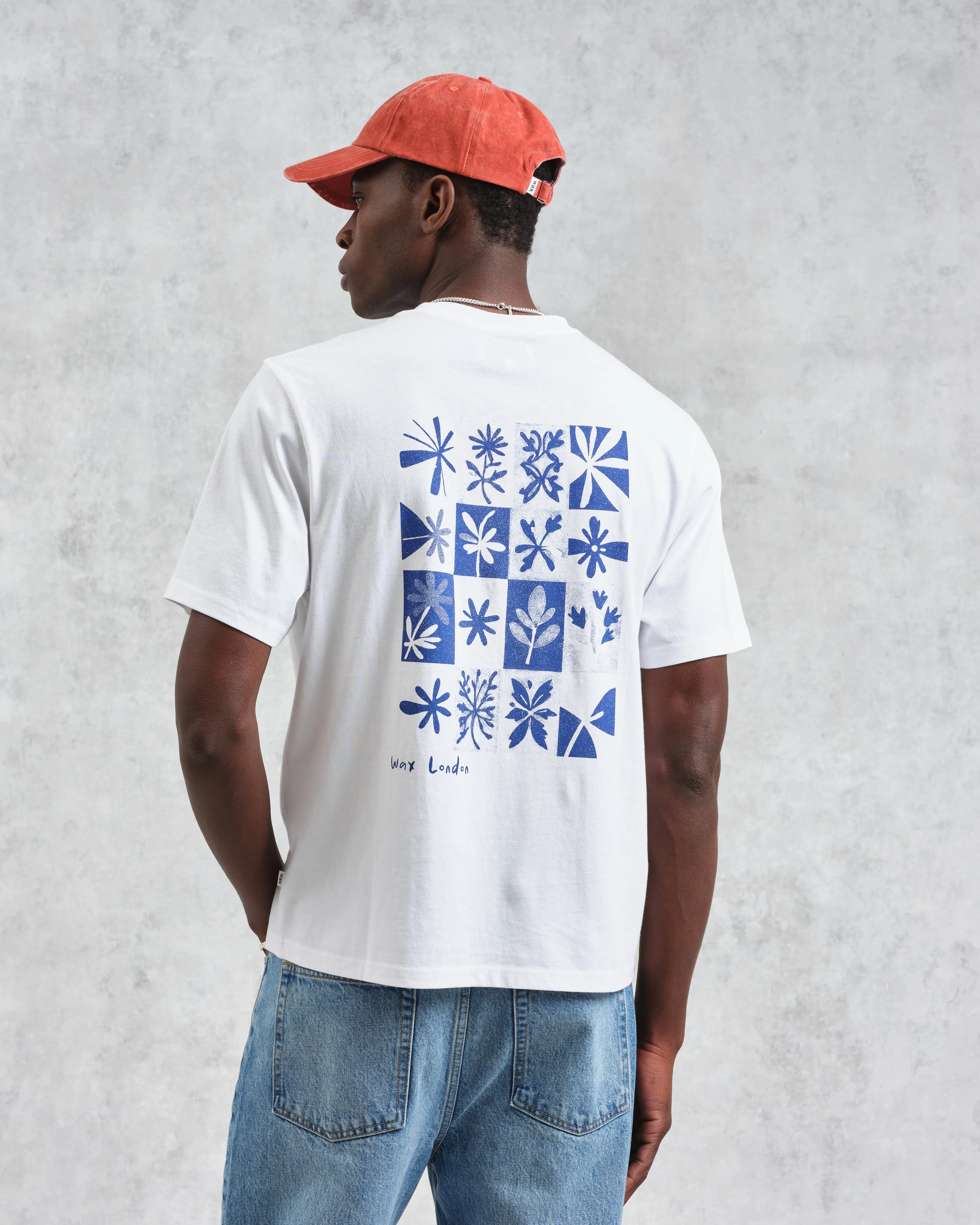 Dean - Ecru And Blue Floral Graphic Organic Cotton T-Shirt sold by Wax London product image thumbnail 2