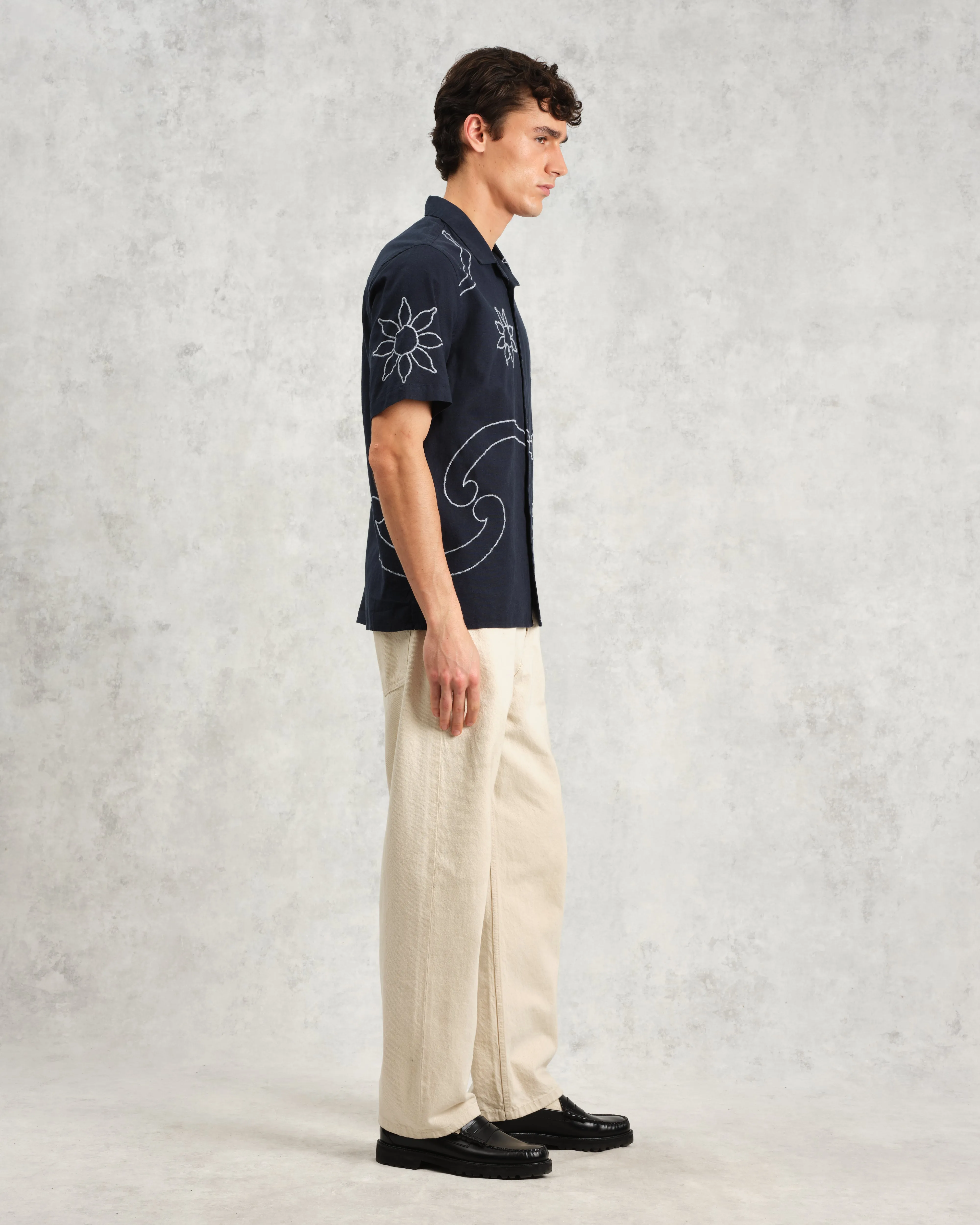 Didcot - Navy Bold Floral Embroidered Short-Sleeve Shirt sold by Wax London product image thumbnail 5