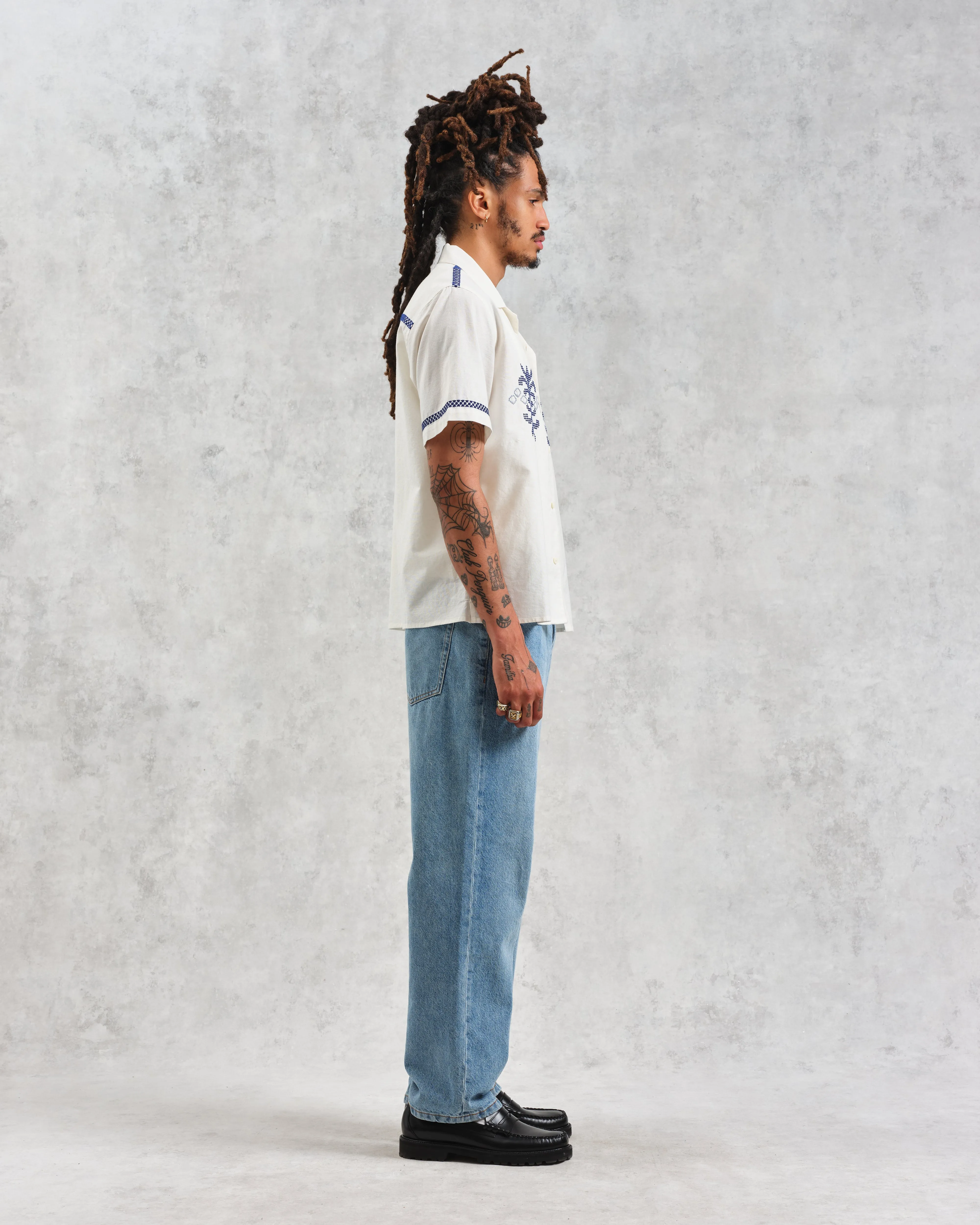 Didcot - Ecru Motif Embroidered Short-Sleeve Shirt sold by Wax London product image thumbnail 5