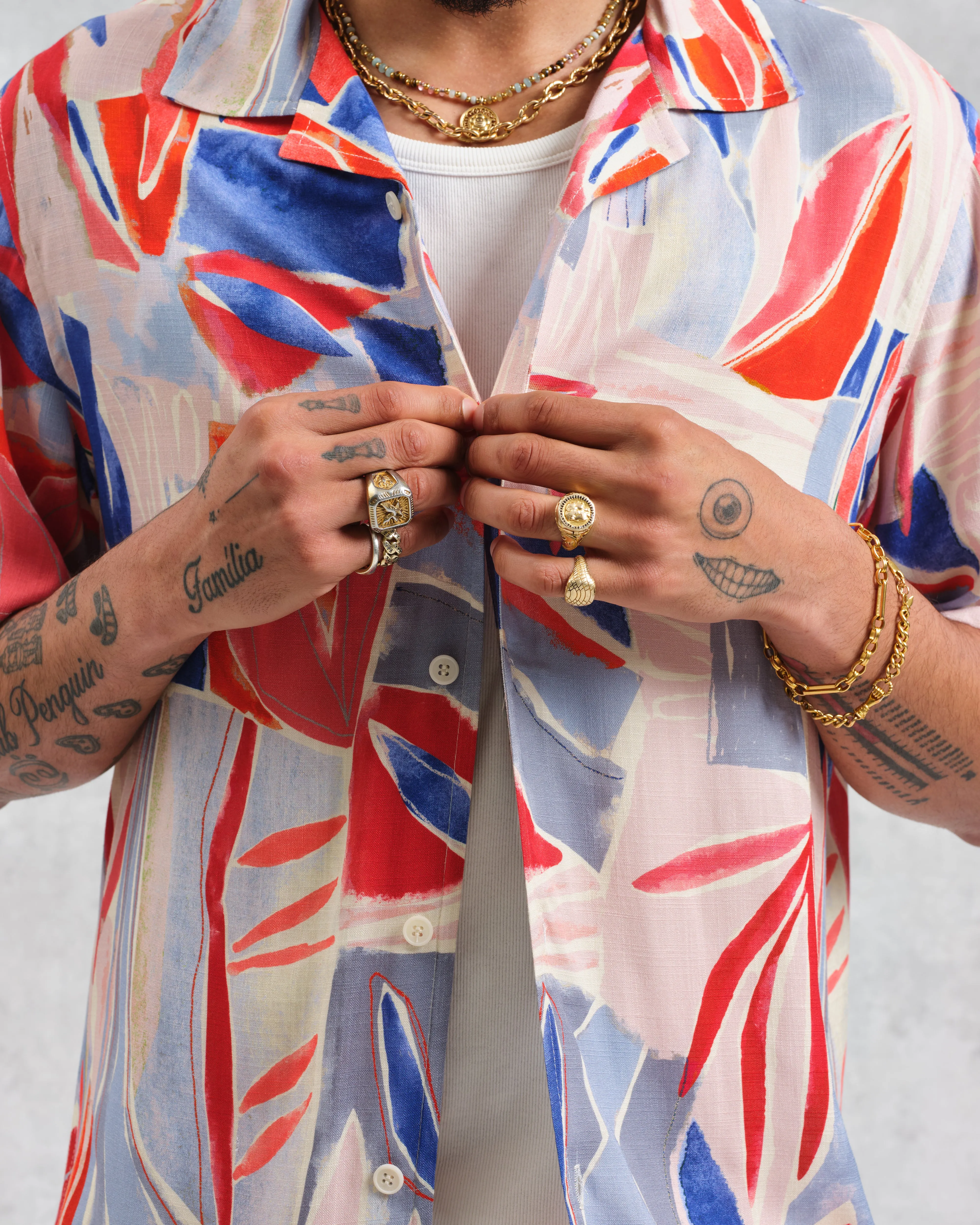 Didcot - Blue And Pink Abstract Short-Sleeve Shirt sold by Wax London product image thumbnail 3