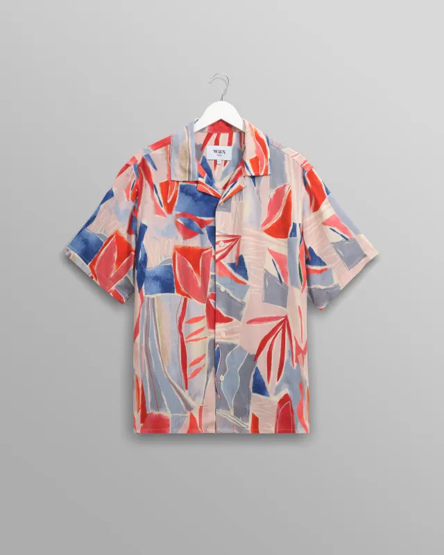 Didcot - Blue And Pink Abstract Short-Sleeve Shirt sold by Wax London