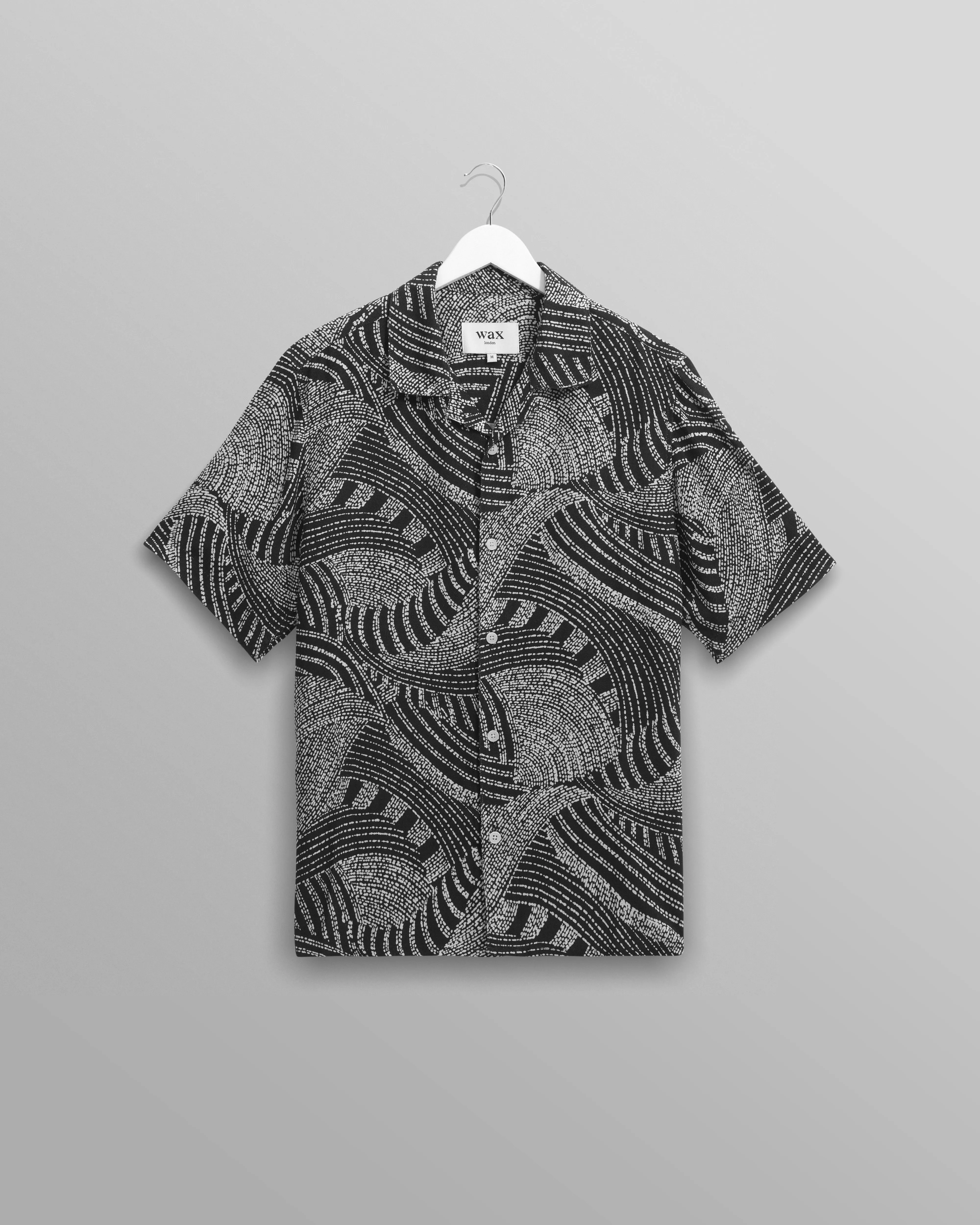 Didcot - Navy And Ecru Abstract Print Short-Sleeve Shirt sold by Wax London
