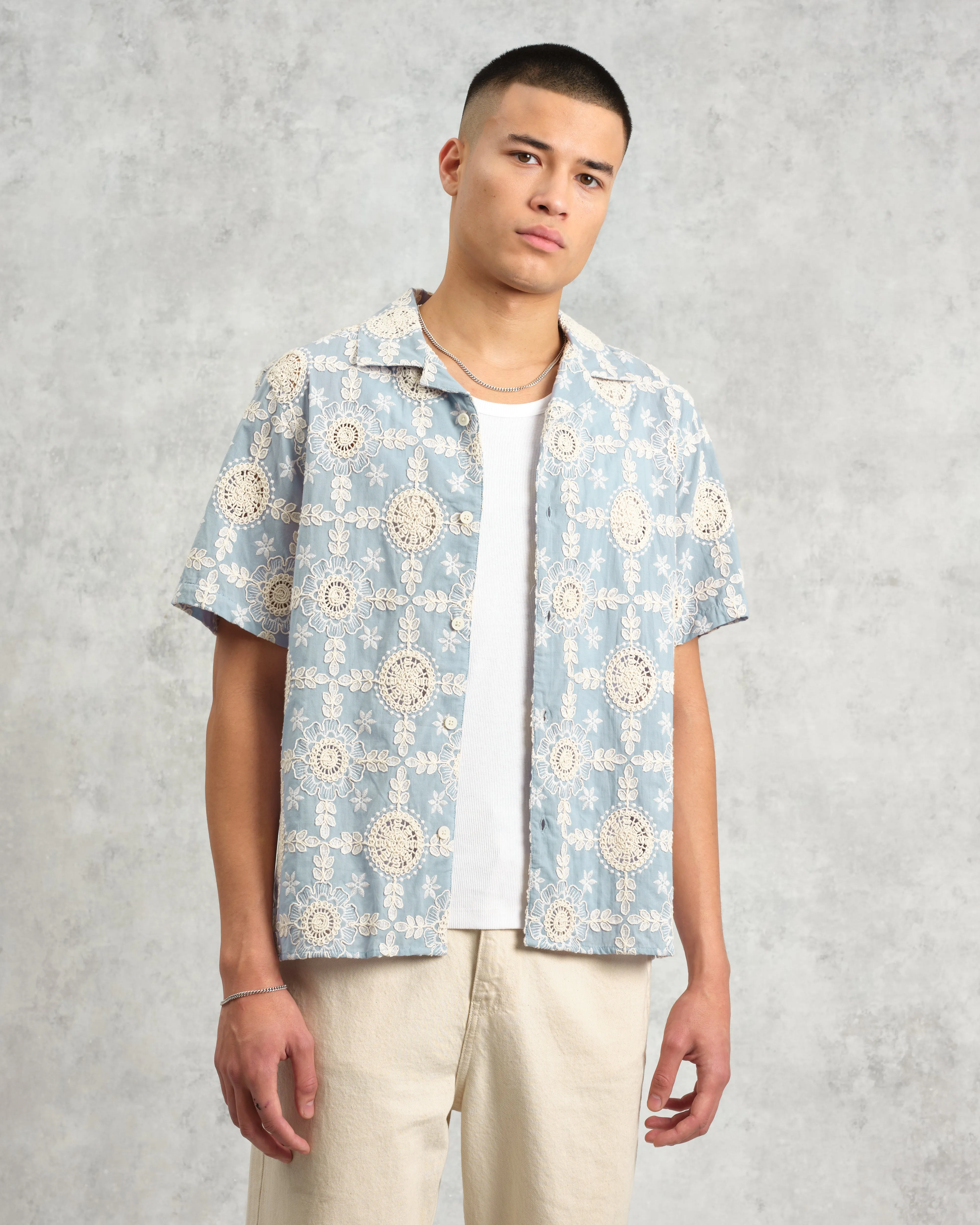 Didcot - Pale Blue Intricate Lace Short-Sleeve Shirt sold by Wax London product image thumbnail 2