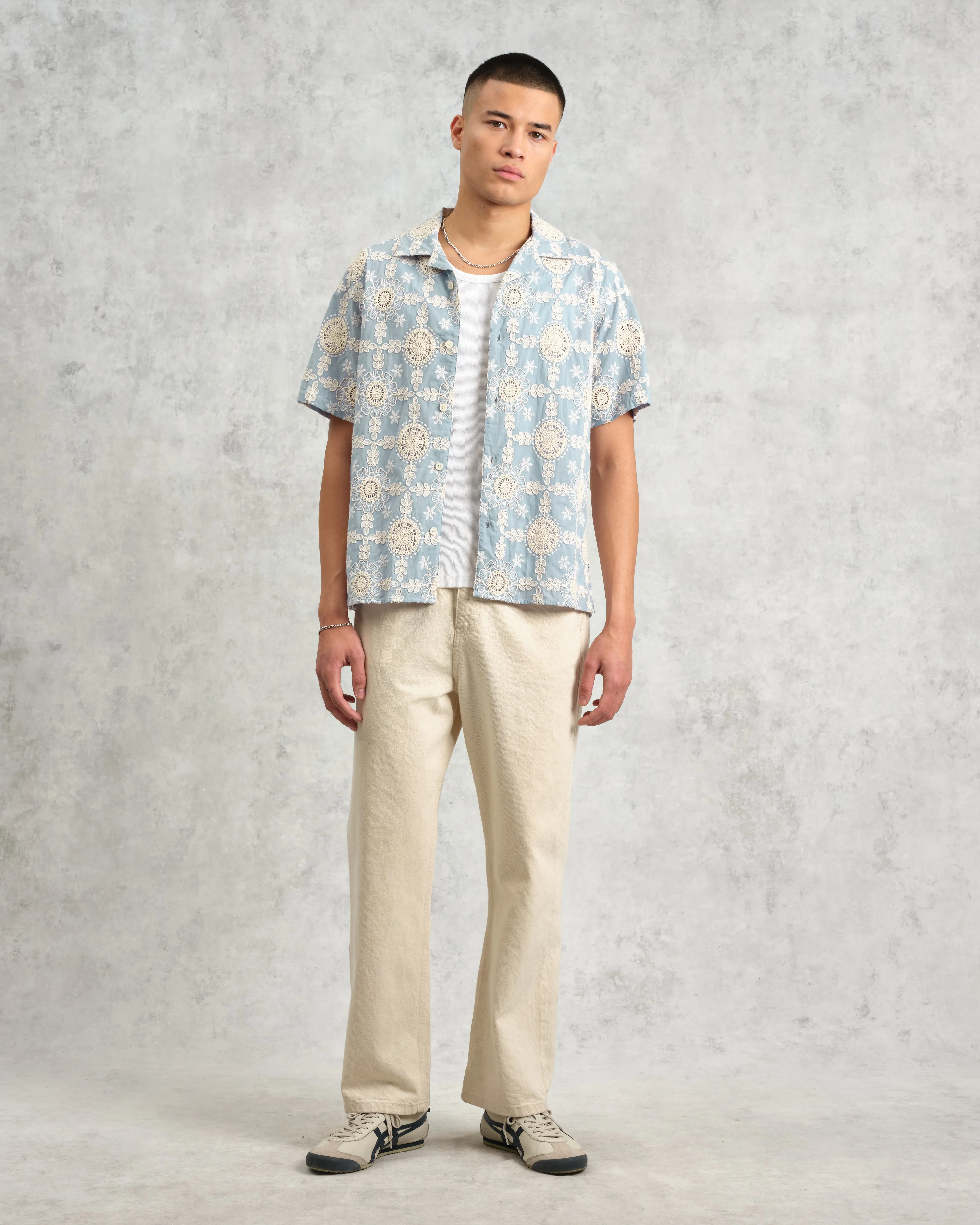 Didcot - Pale Blue Intricate Lace Short-Sleeve Shirt sold by Wax London product image thumbnail 5