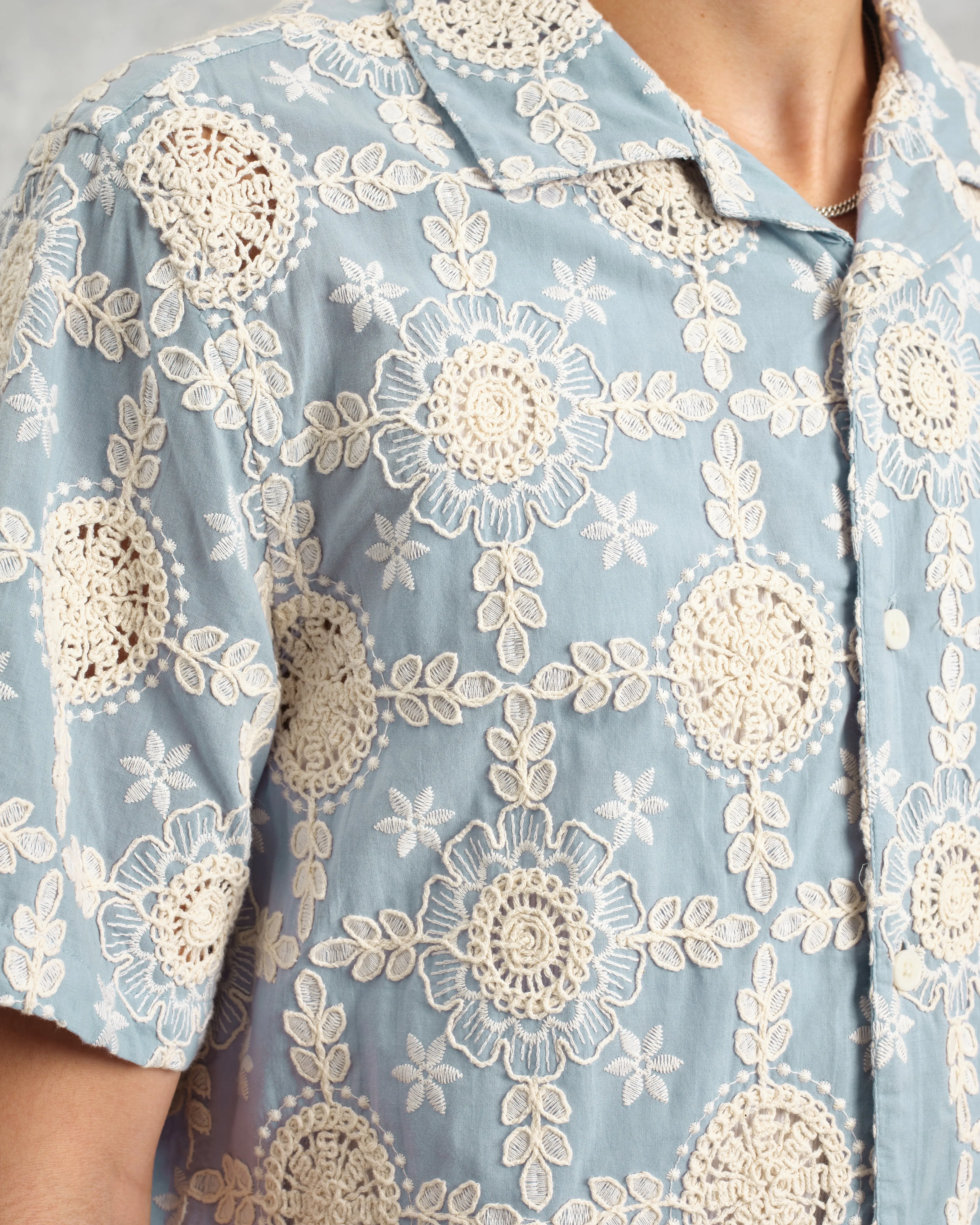 Didcot - Pale Blue Intricate Lace Short-Sleeve Shirt sold by Wax London product image thumbnail 4