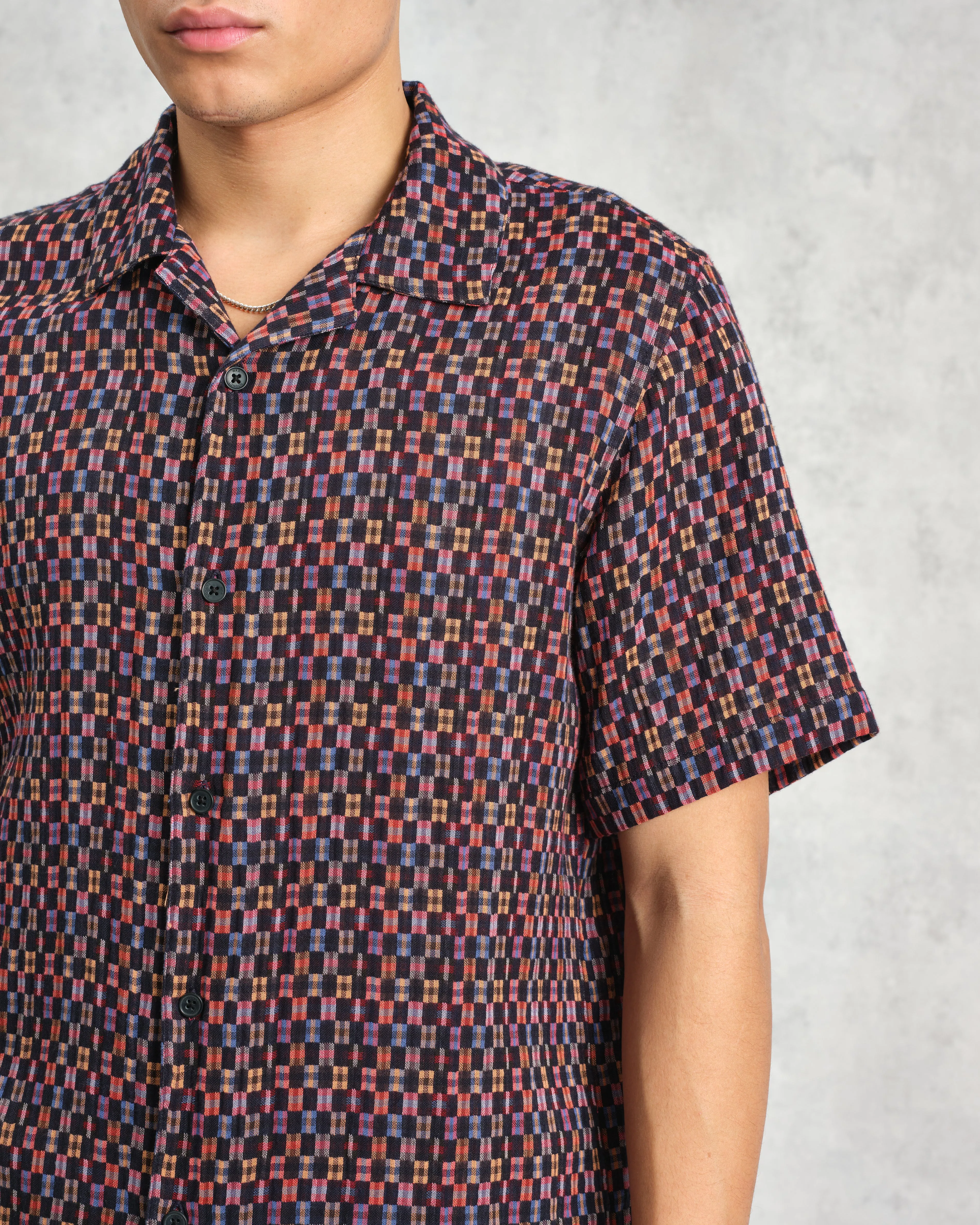 Didcot - Navy And Multicolour Geometric Short-Sleeve Shirt sold by Wax London product image thumbnail 3
