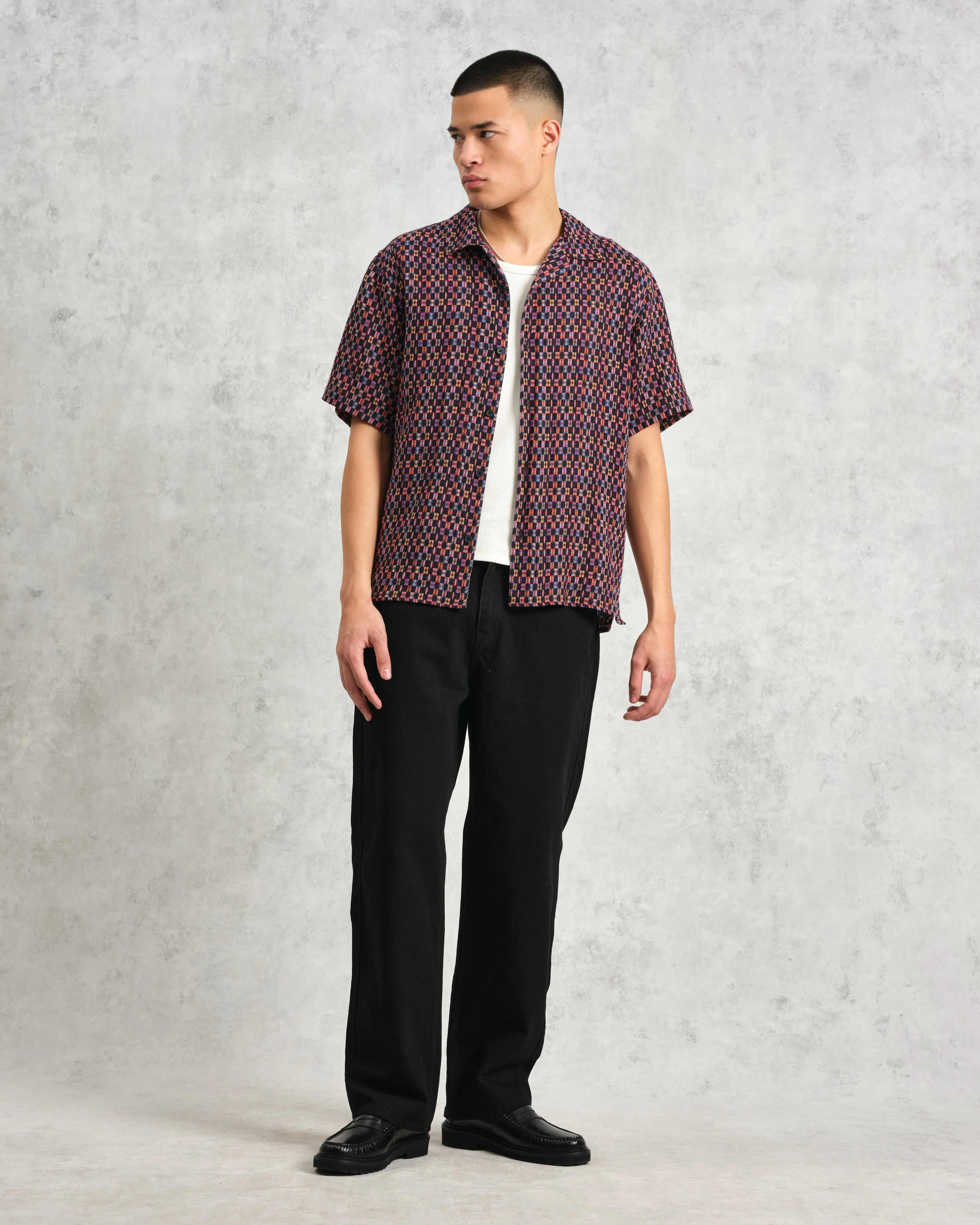 Didcot - Navy And Multicolour Geometric Short-Sleeve Shirt sold by Wax London product image thumbnail 4