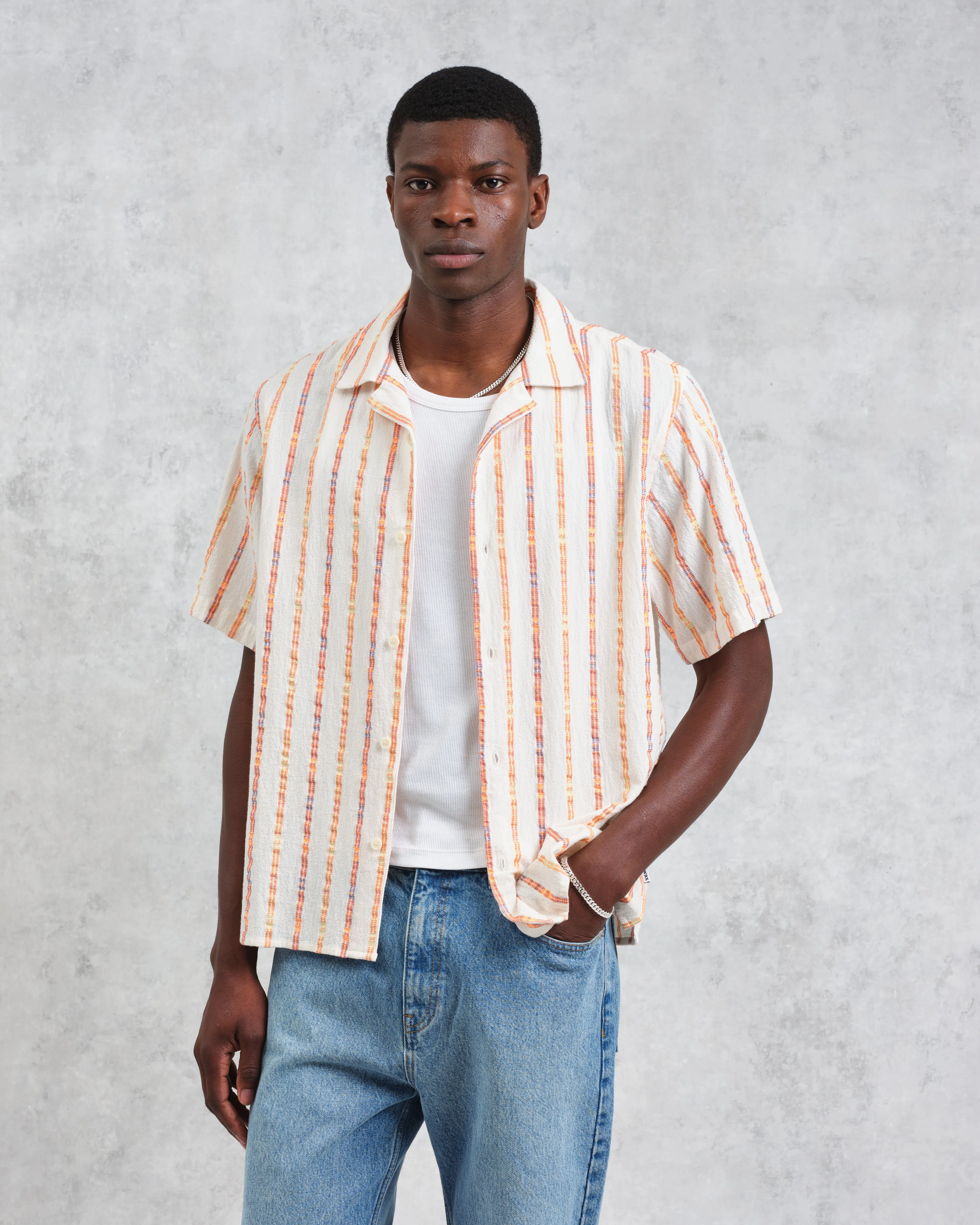 Didcot - Ecru Stripe Short-Sleeve Shirt sold by Wax London product image thumbnail 2