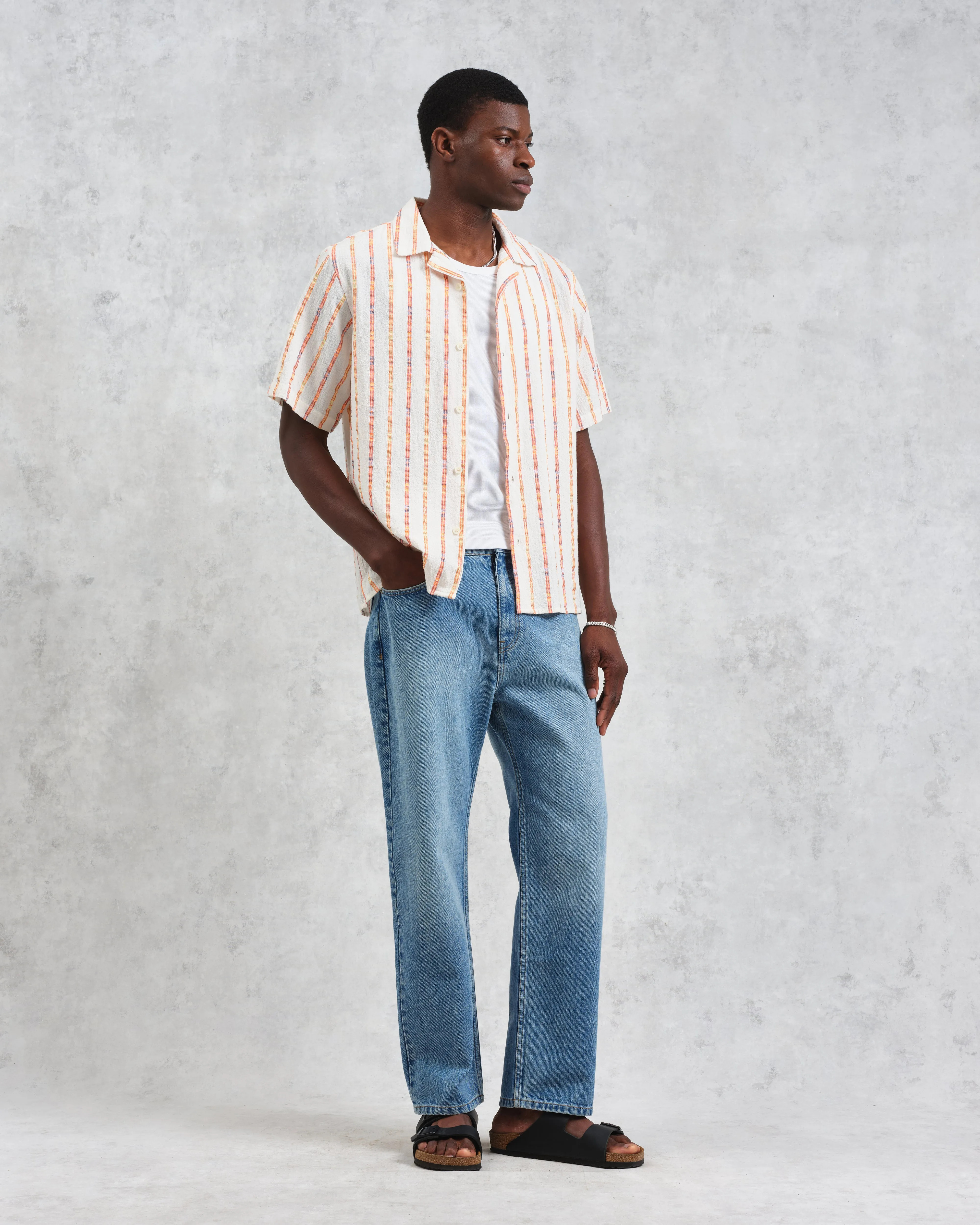 Didcot - Ecru Stripe Short-Sleeve Shirt sold by Wax London product image thumbnail 4