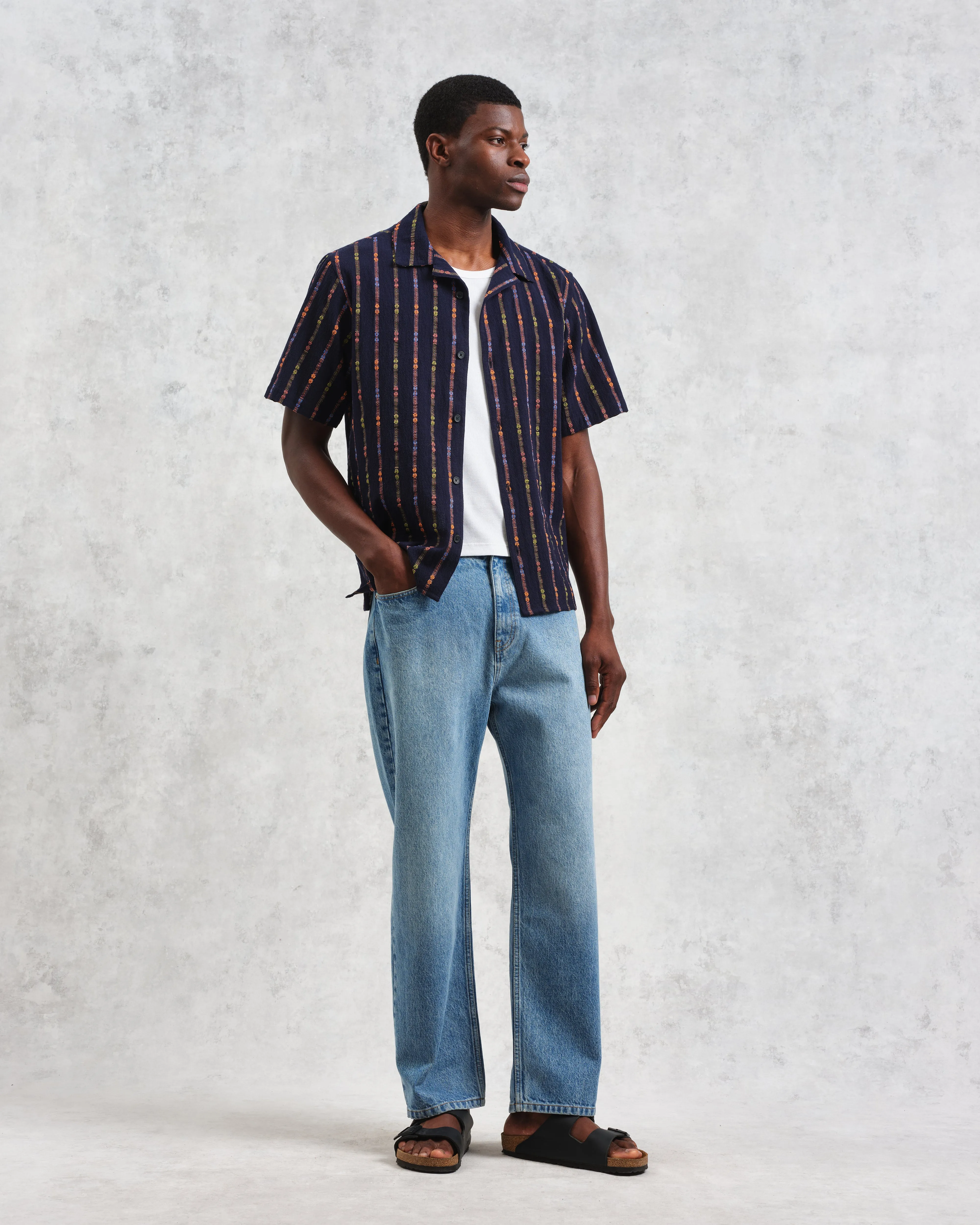 Didcot - Navy Stripe Short-Sleeve Shirt sold by Wax London product image thumbnail 4