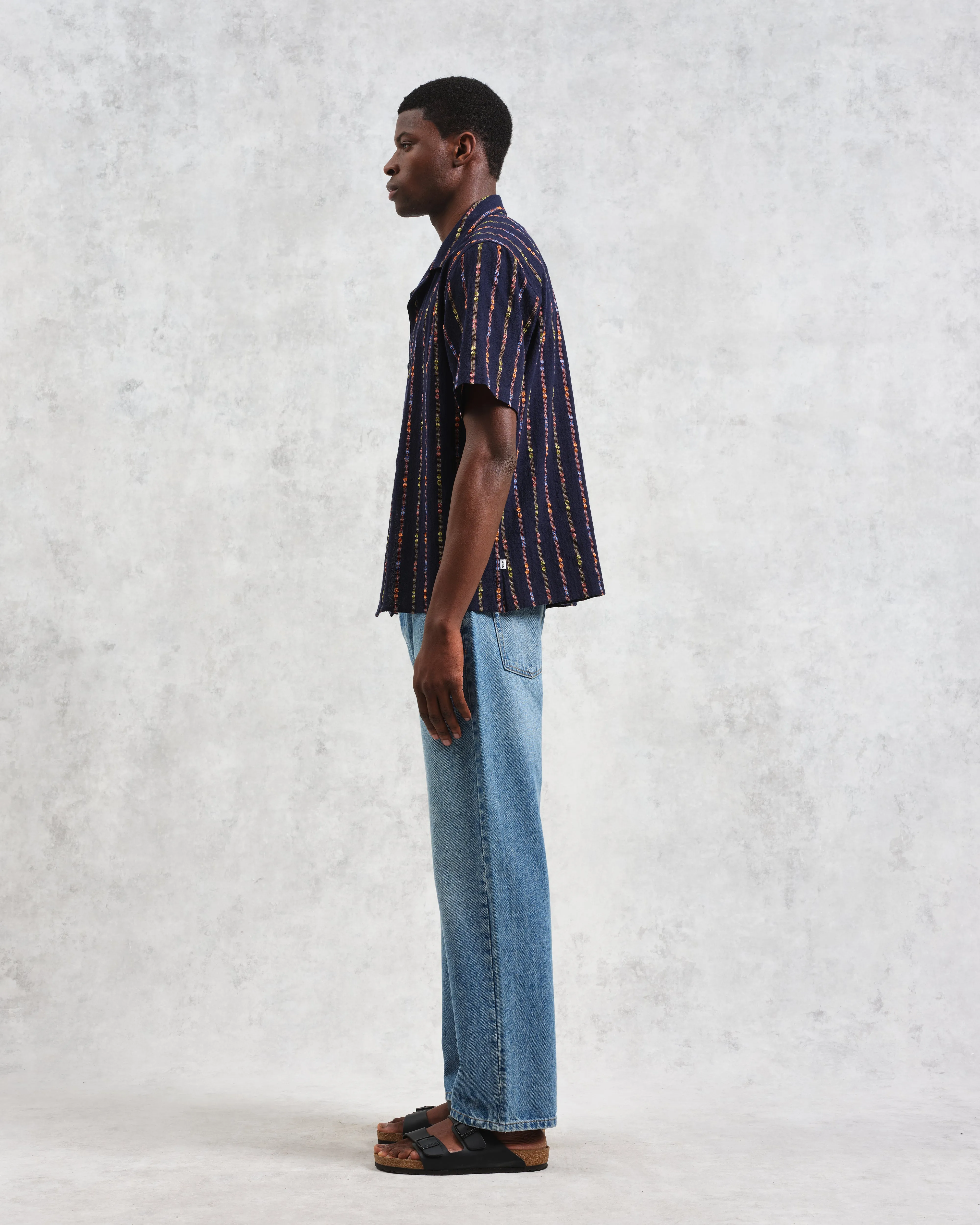 Didcot - Navy Stripe Short-Sleeve Shirt sold by Wax London product image thumbnail 5