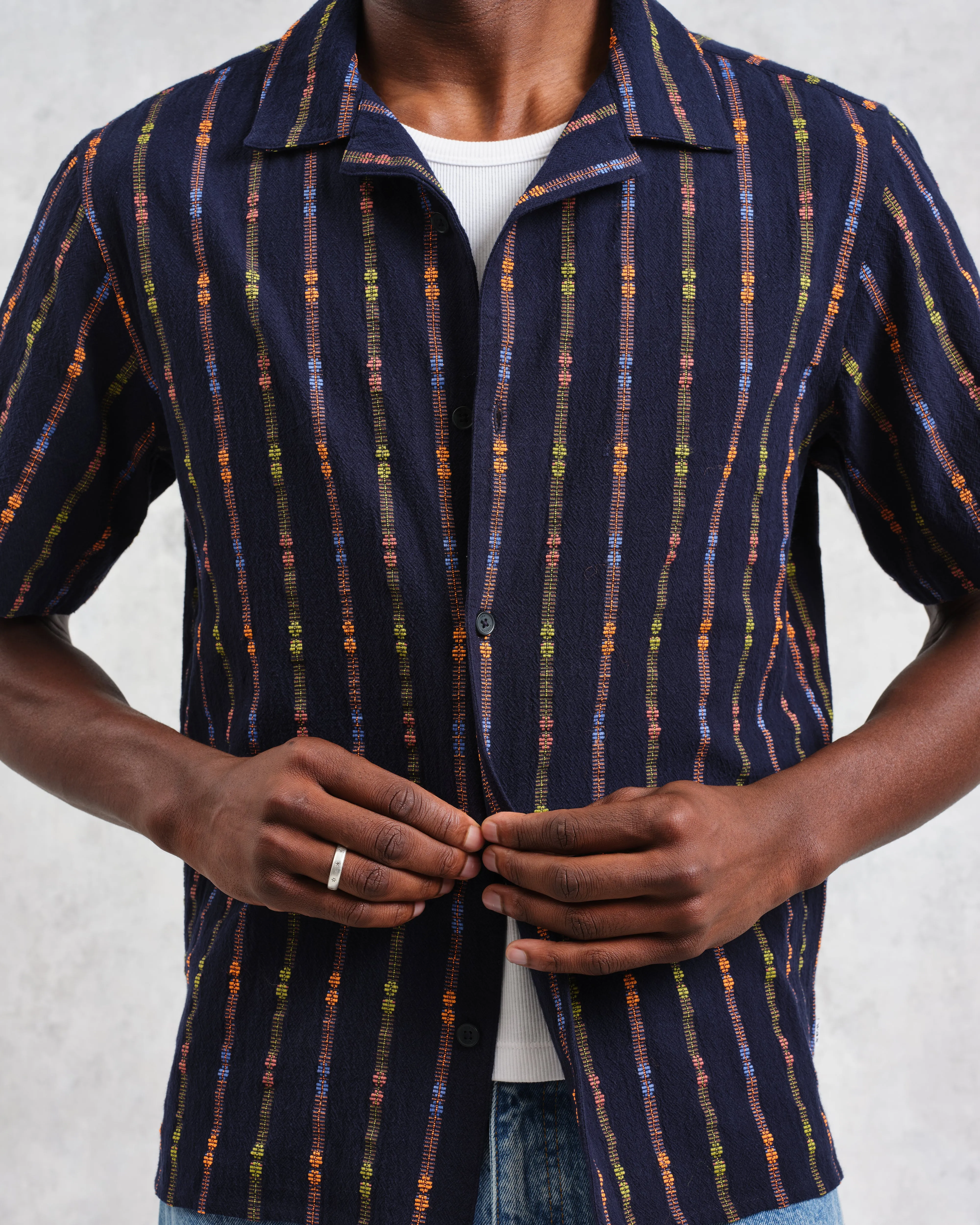 Didcot - Navy Stripe Short-Sleeve Shirt sold by Wax London product image thumbnail 3