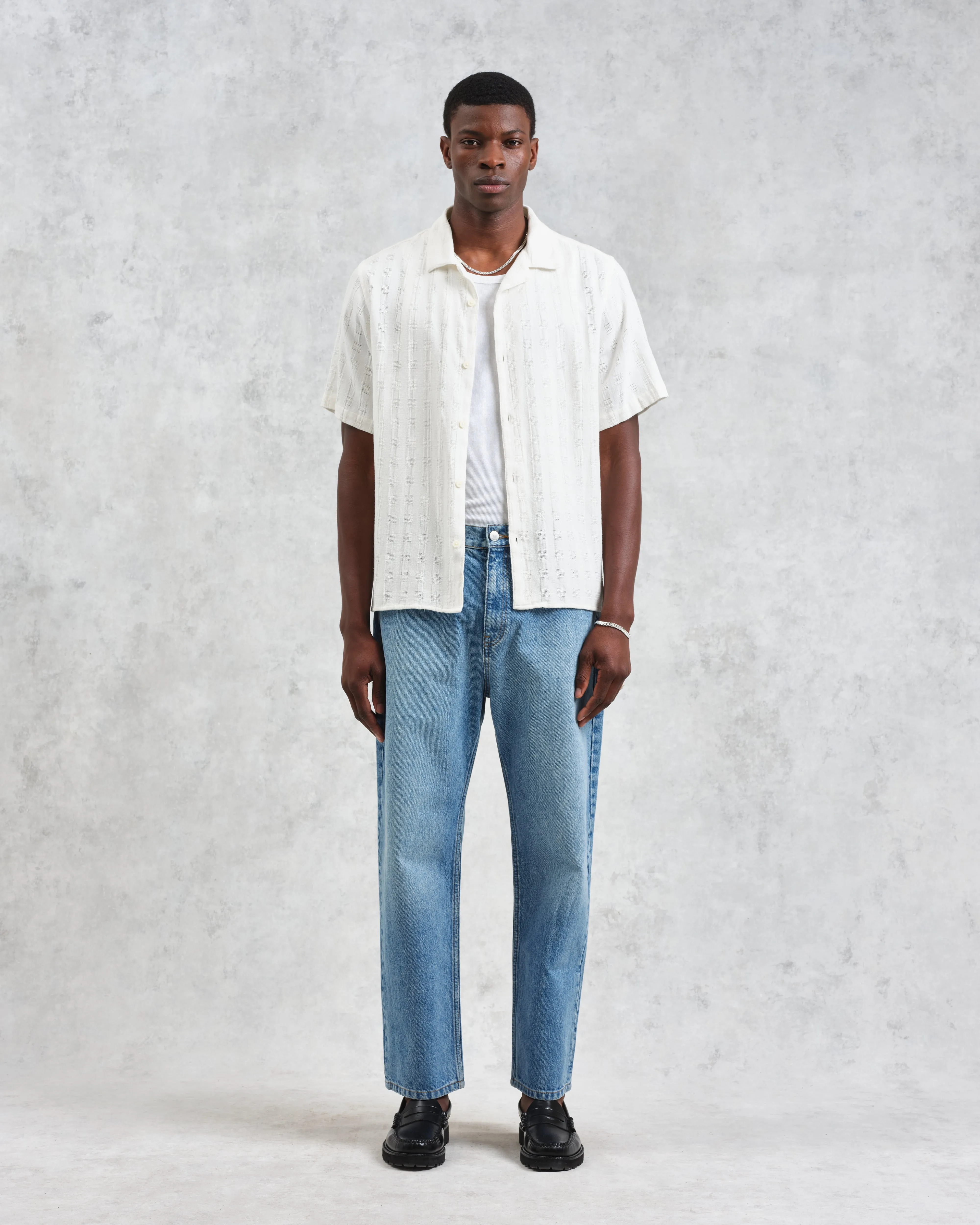 Didcot - Ecru Open Weave Cotton Short-Sleeve Shirt sold by Wax London product image thumbnail 4