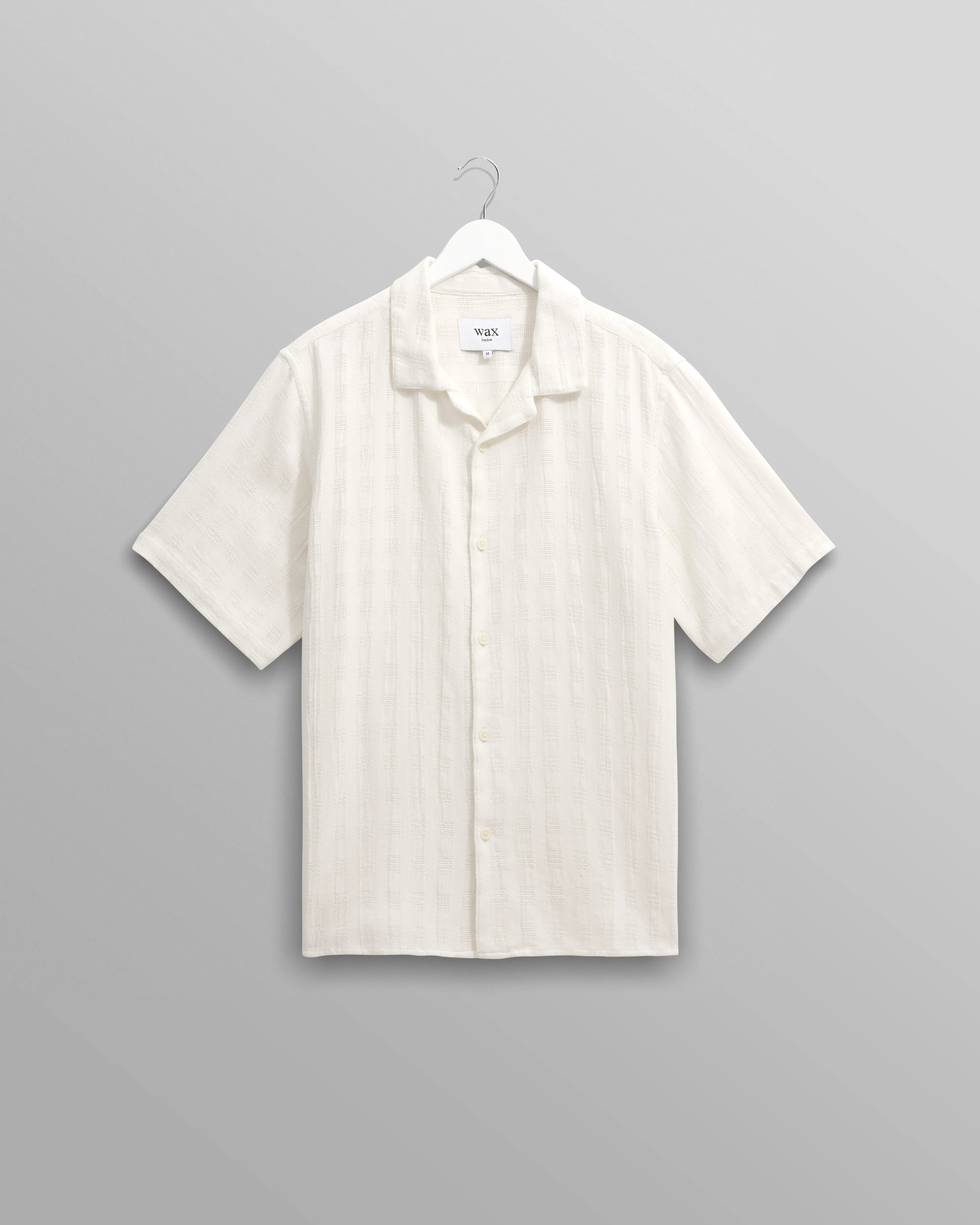Didcot - Ecru Open Weave Cotton Short-Sleeve Shirt sold by Wax London